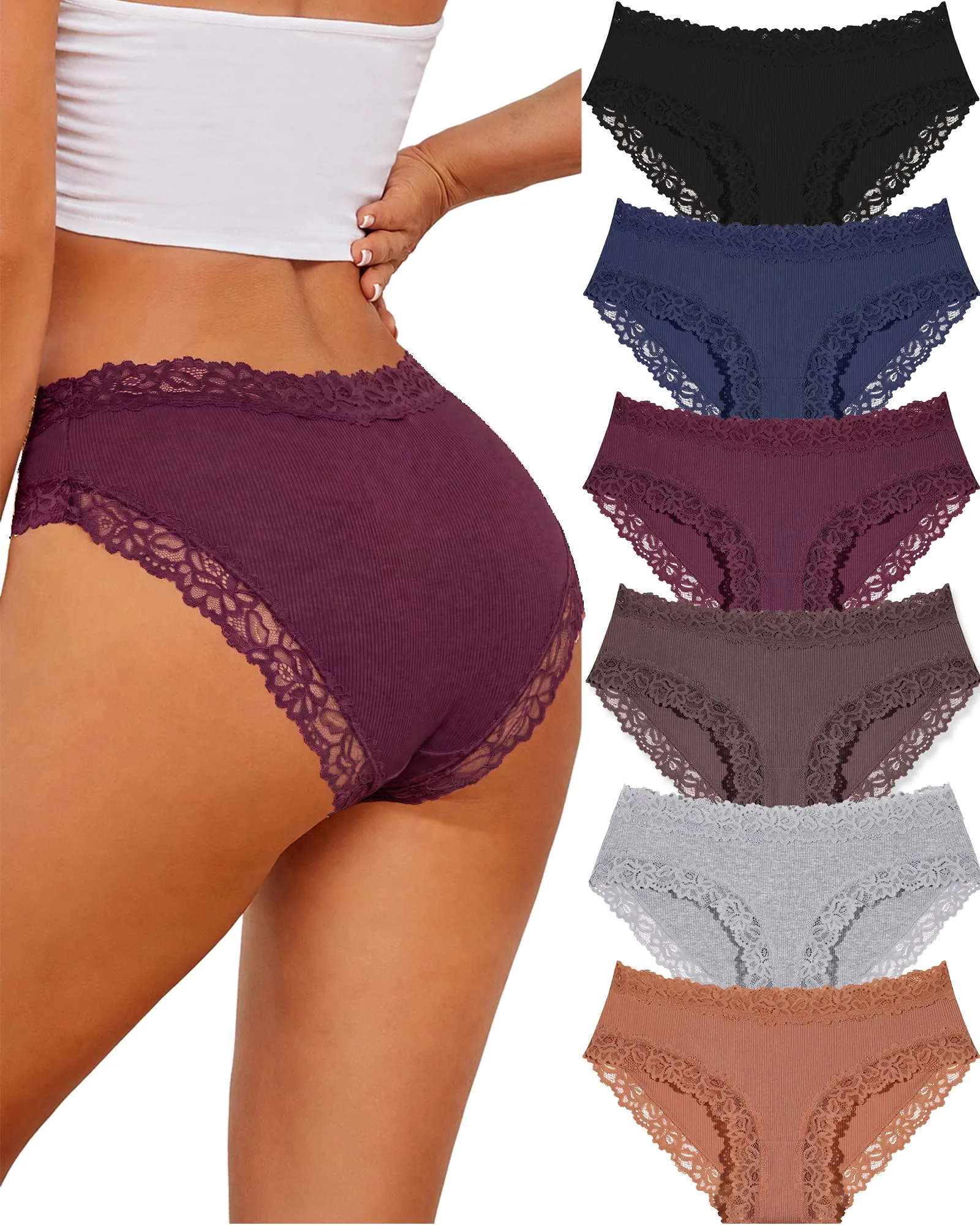 ALL OF SHE Biancheria Intima da Donna in Cotone Brasiliano e Pizzo, Set da 6 Pezzi, XL - immagine 1