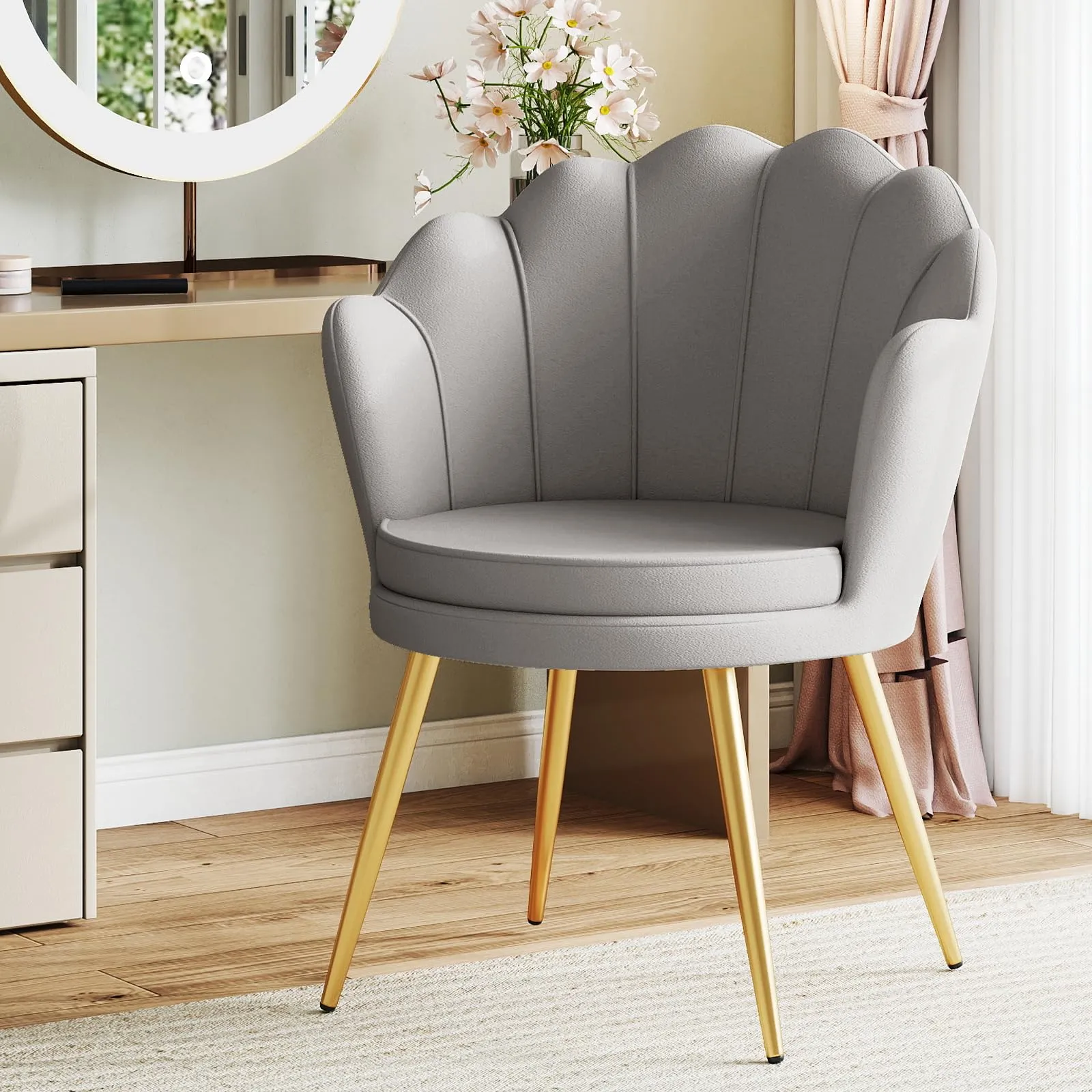 Ckaff Poltrona Conchiglia in Velluto con Gambe in Oro, Grigio - immagine 1