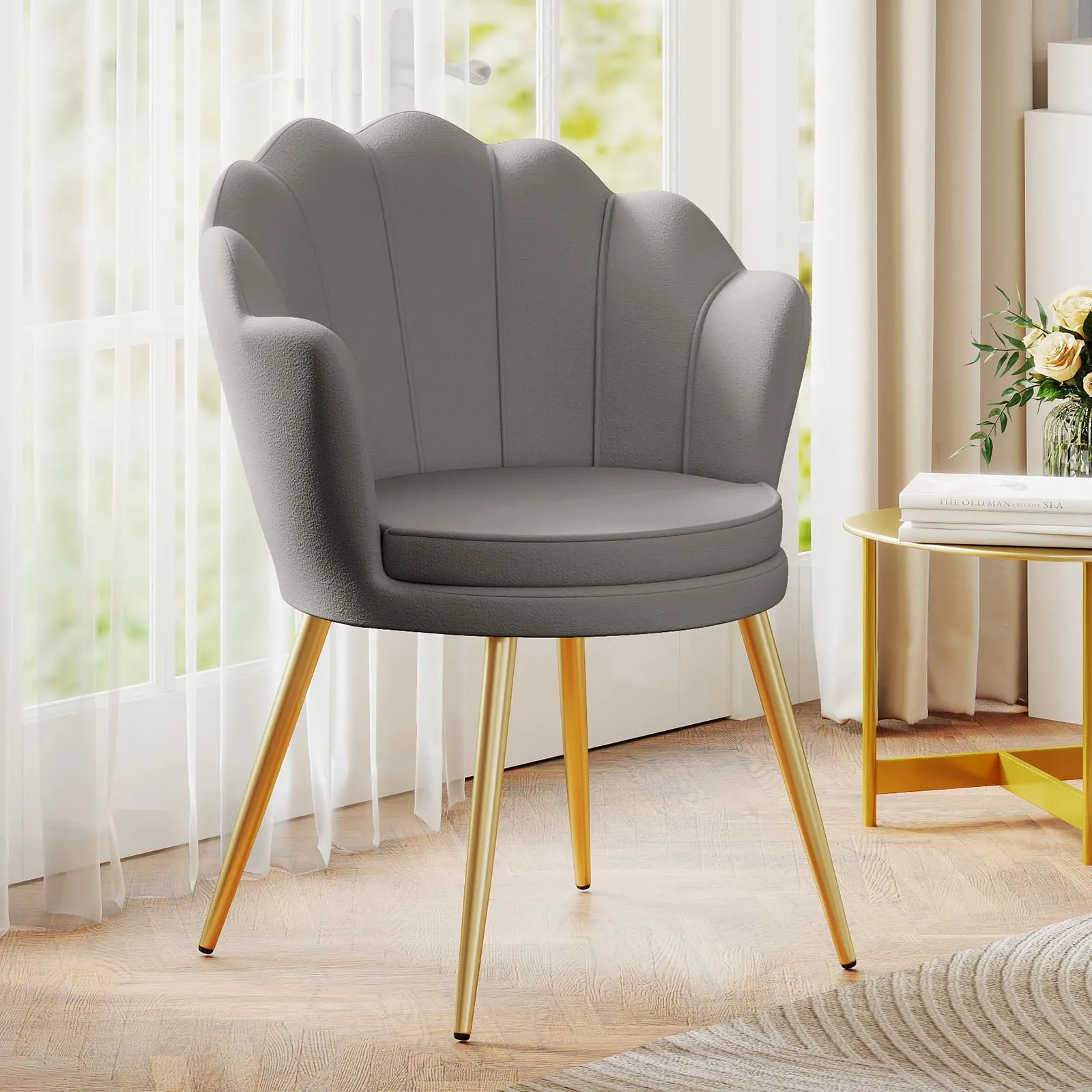 Ckaff Poltrona Conchiglia in Velluto con Gambe in Oro, Grigio - immagine 8