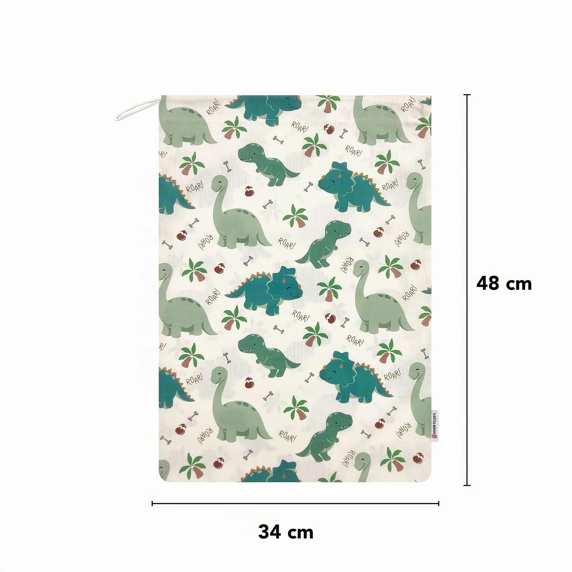 Panini Tessuti Sacchetto Cambio Asilo Nido in Cotone 34x44 cm - Dinosauri, Sacchetto Ricamato - immagine 4