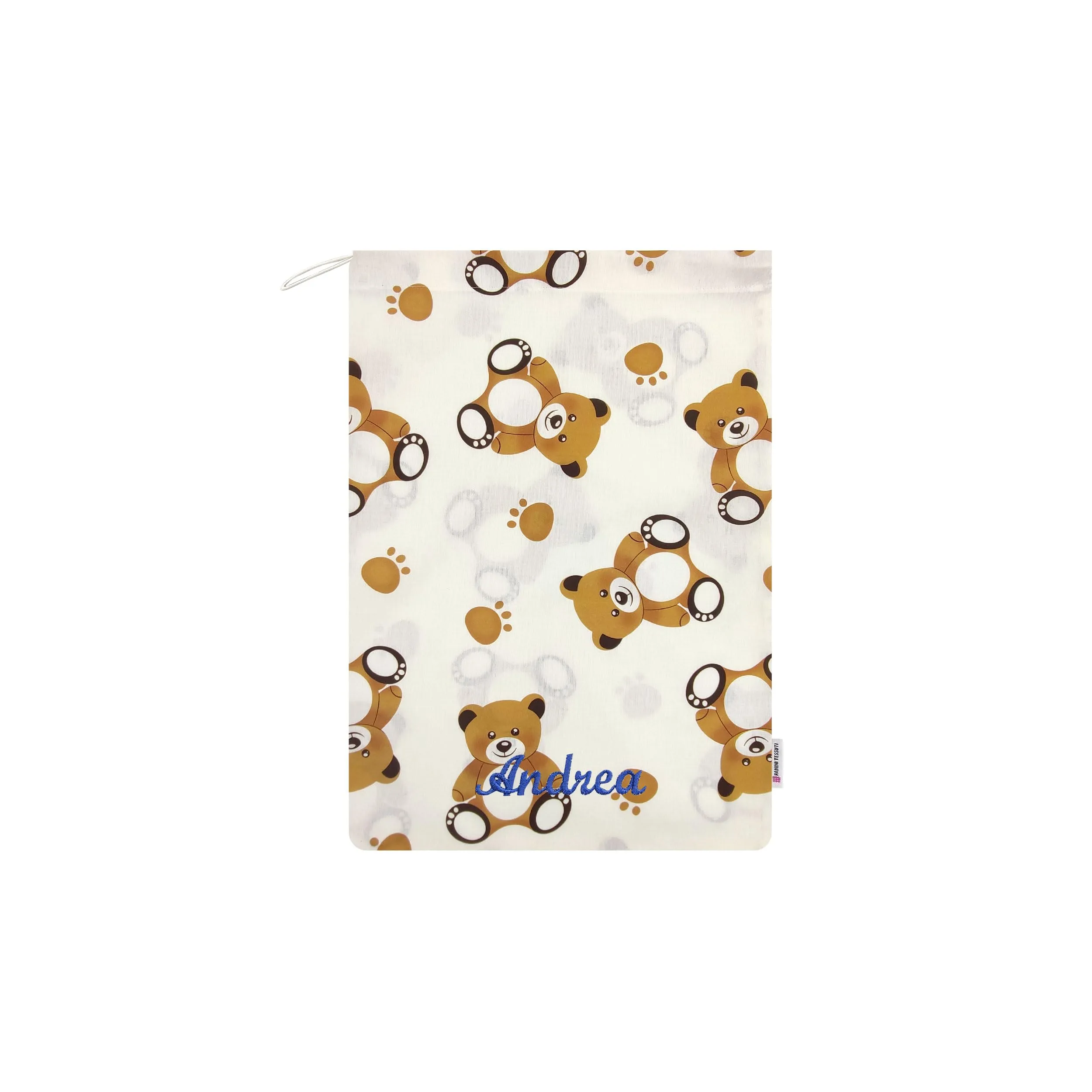 Panini Tessuti Sacchetto Personalizzato per Cambio Asilo Nido in Cotone 34x44 cm, Orsetto Peluche, Ricamato - immagine 2