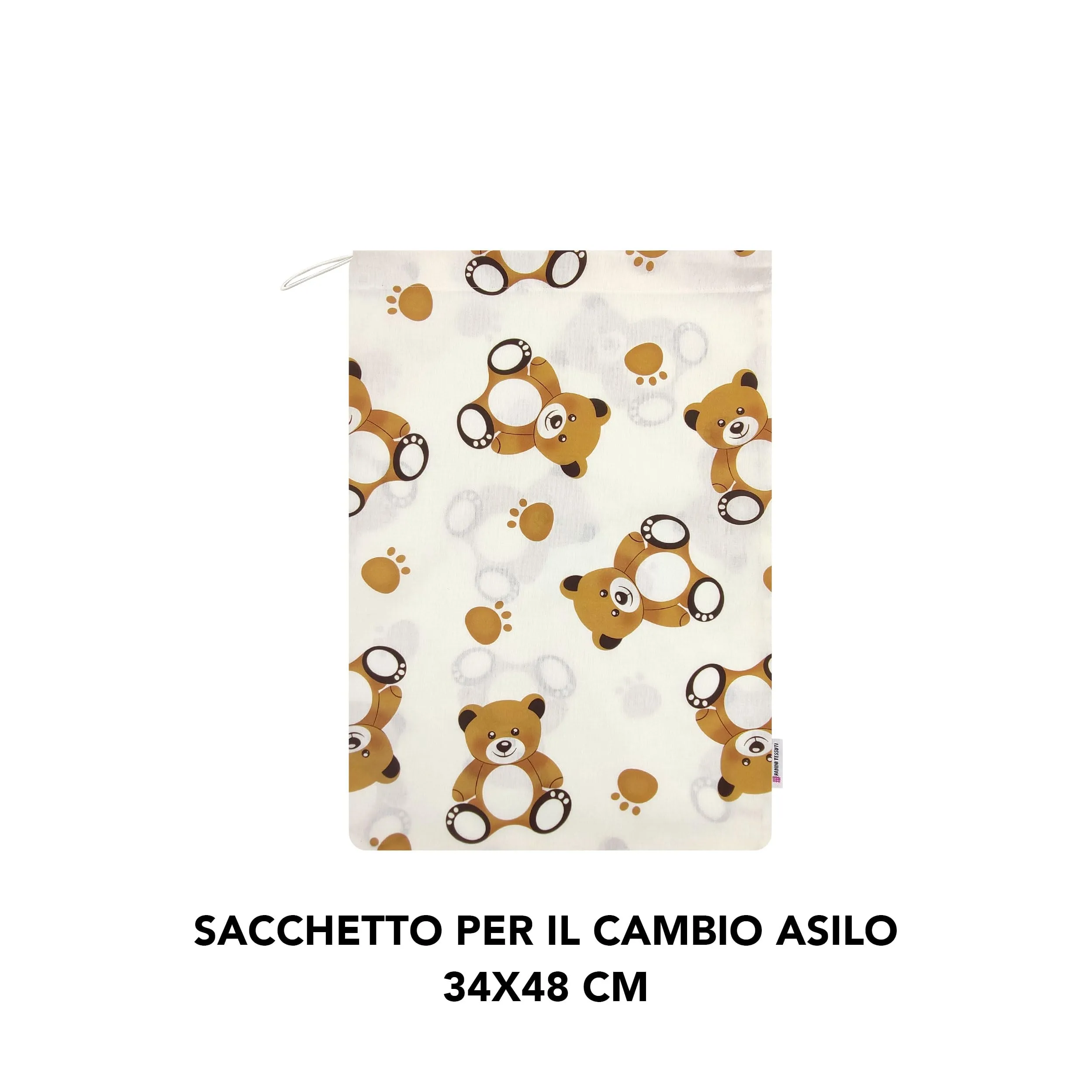 Panini Tessuti Sacchetto Personalizzato per Cambio Asilo Nido in Cotone 34x44 cm, Orsetto Peluche, Ricamato - immagine 5