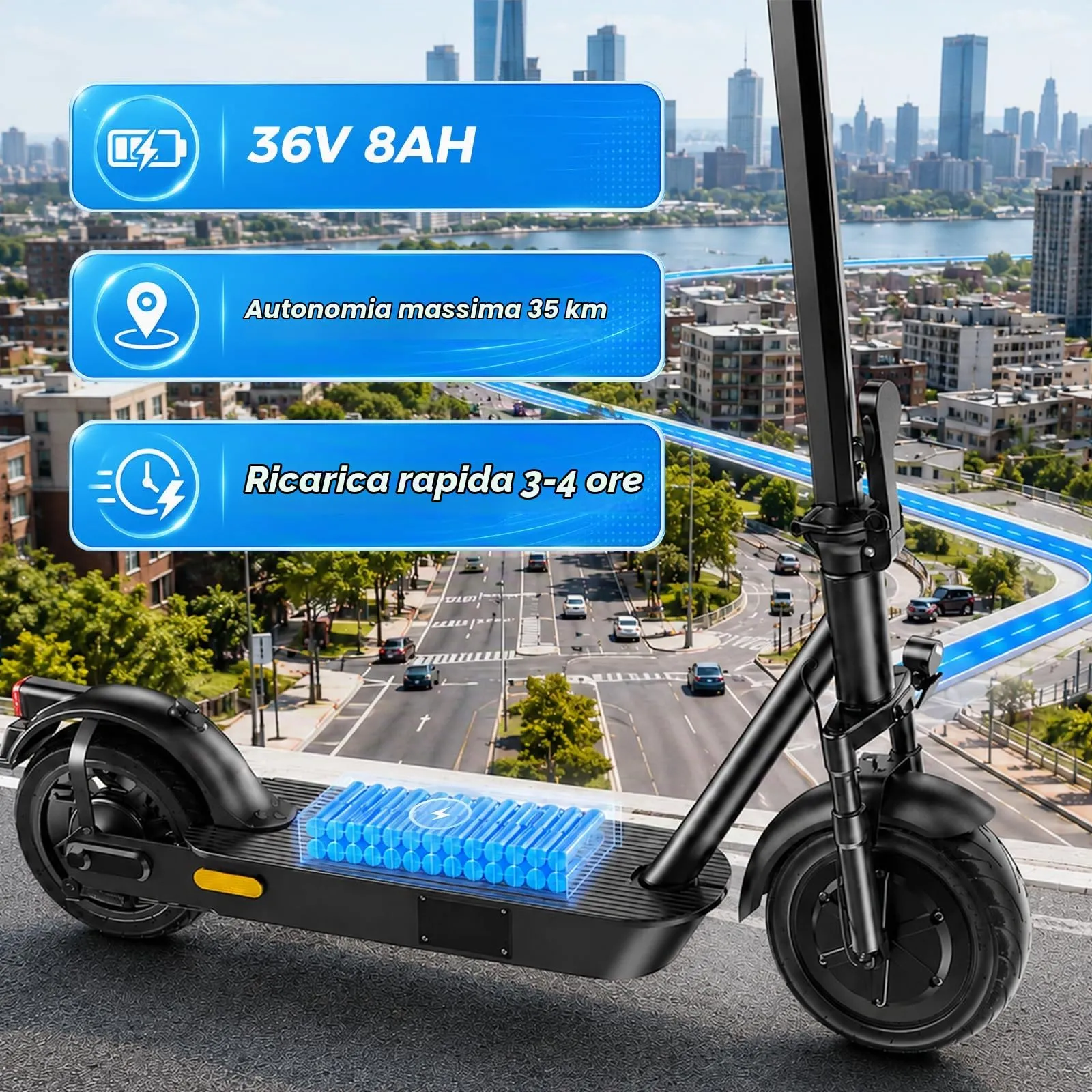 Zephyride V10 Monopattino Elettrico Adulto 350W, 25km/H, Autonomia 45KM, Pneumatici 25,4 cm, Pieghevole - immagine 2