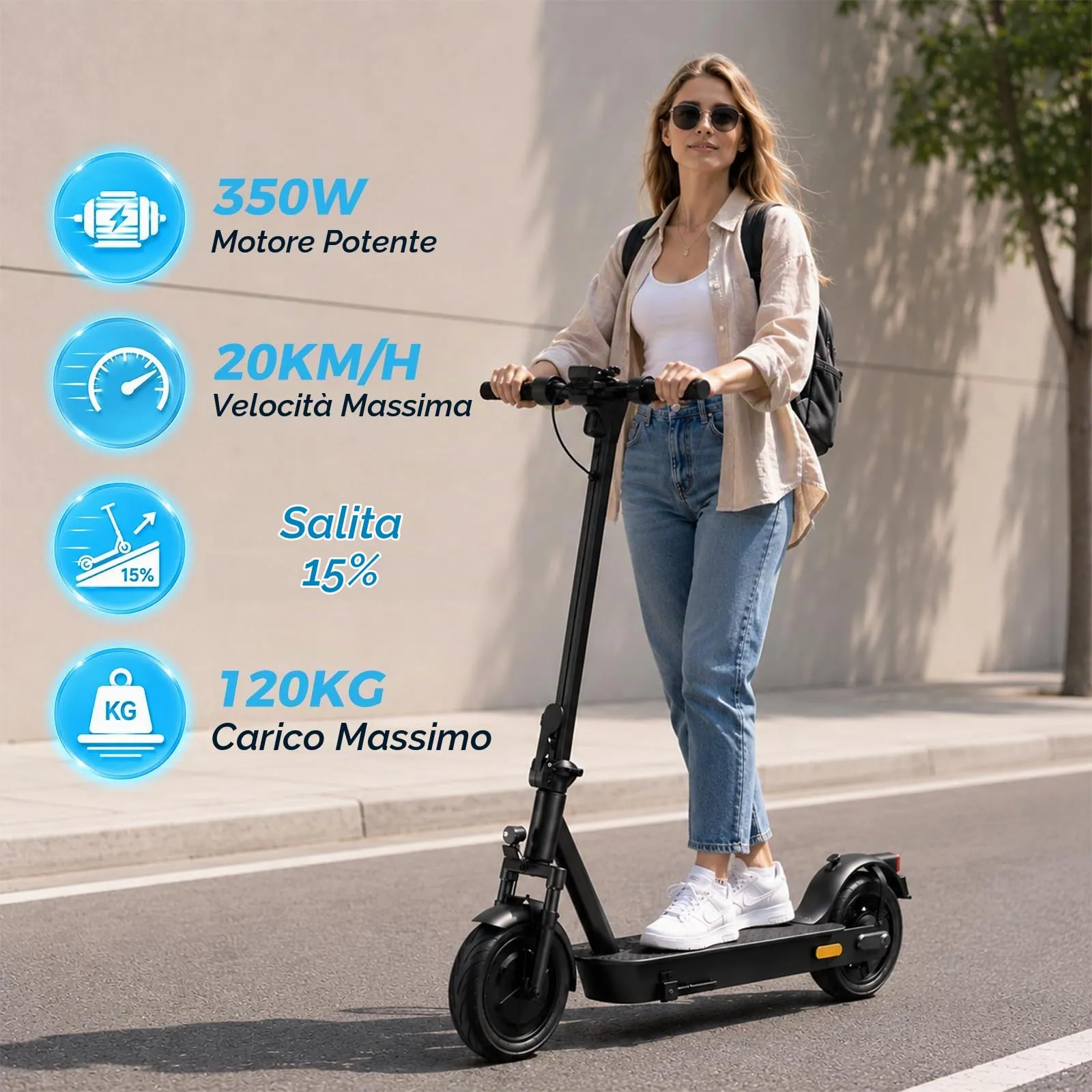 Zephyride V10 Monopattino Elettrico Adulto 350W, 25km/H, Autonomia 45KM, Pneumatici 25,4 cm, Pieghevole - immagine 3