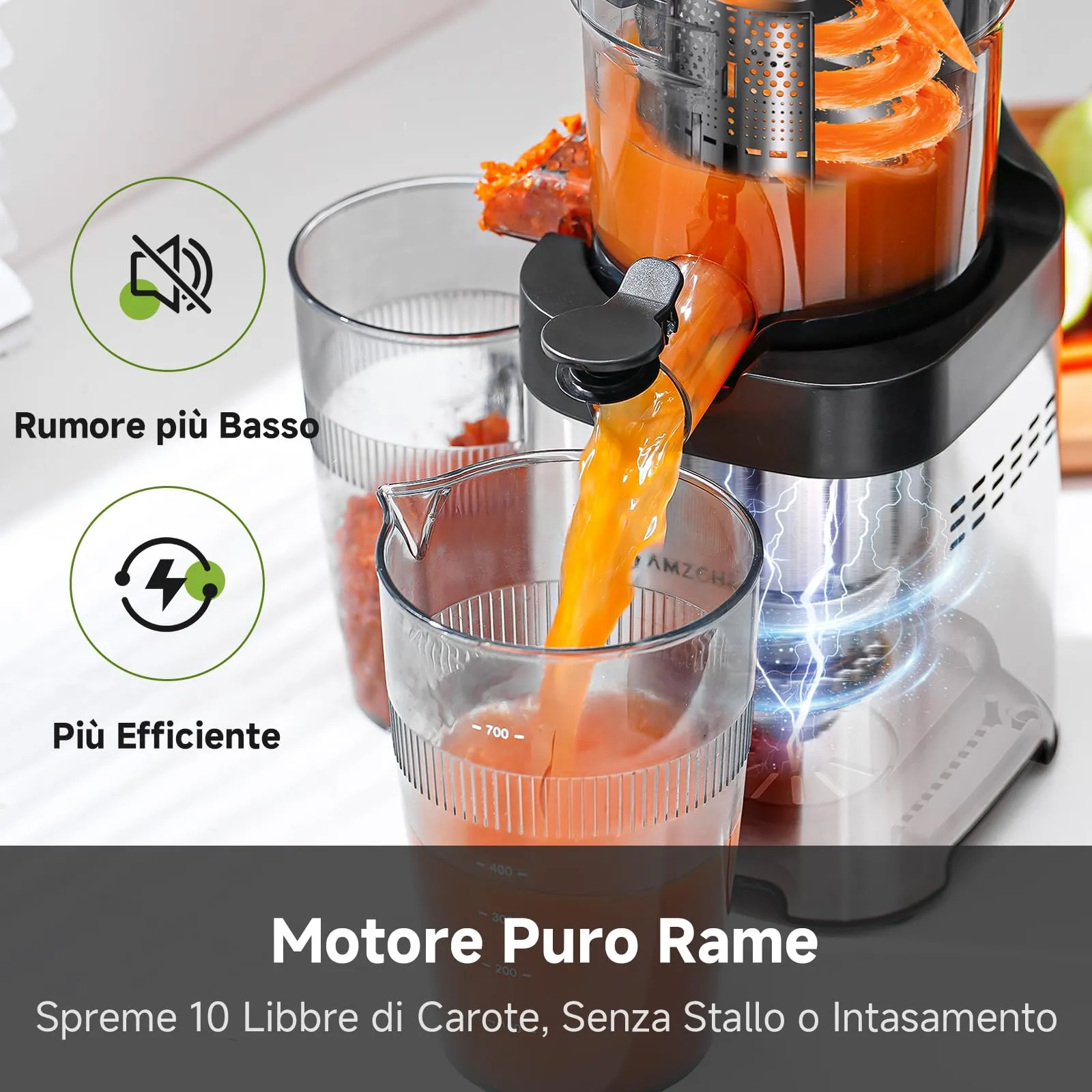 AMZCHEF Estrattore di Succo a Freddo, Bocca Larga 130 mm - immagine 5