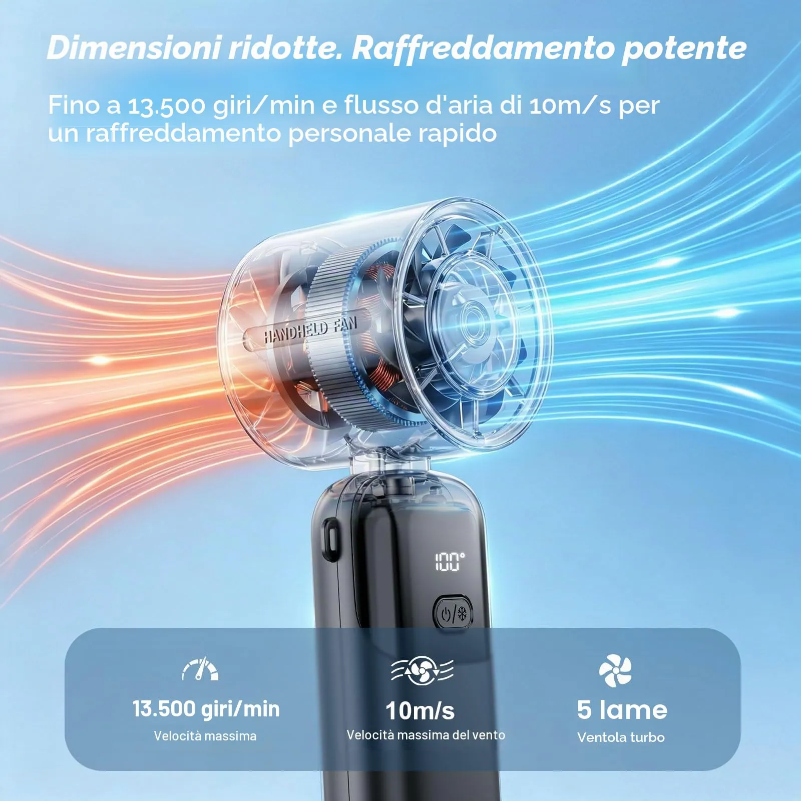 Innopower Ventilatore Turbo Portatile 3-in-1, Batteria 5000 mAh, Velocità Regolabile 1-100, Display LED, USB Ricaricabile - immagine 3