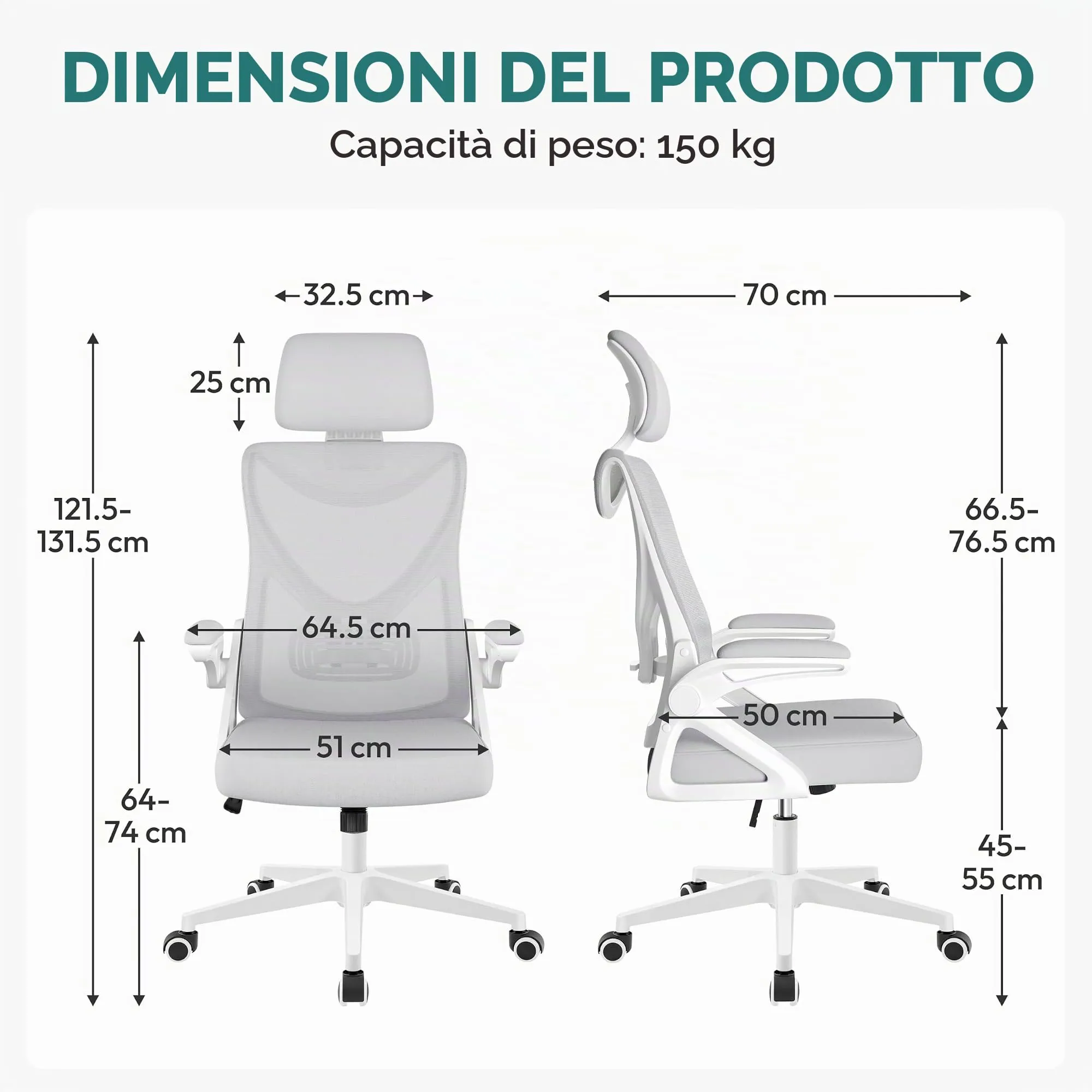 Yaheetech Sedia Ufficio Ergonomica con Supporto Lombare, Grigio Chiaro - immagine 2