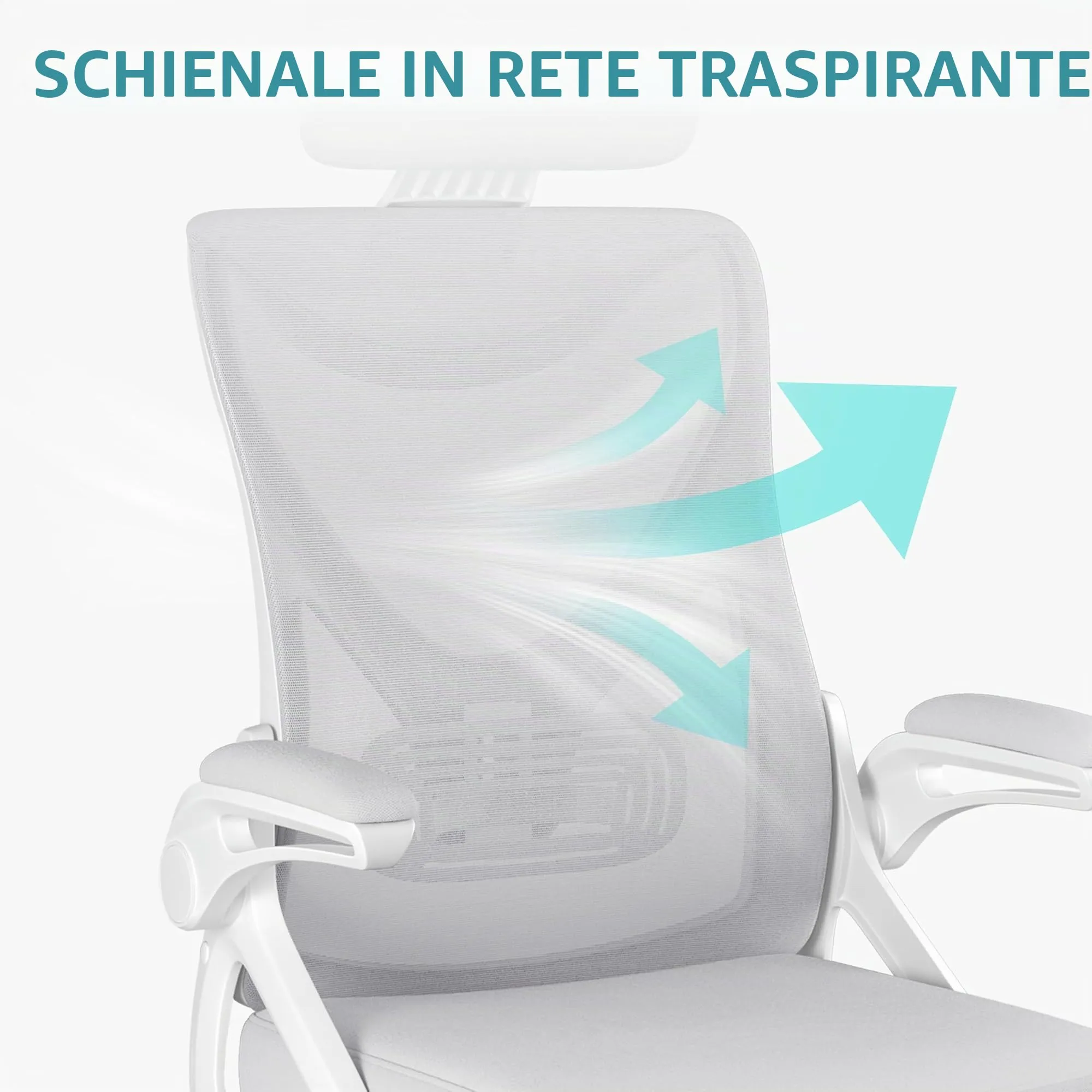 Yaheetech Sedia Ufficio Ergonomica con Supporto Lombare, Grigio Chiaro - immagine 6