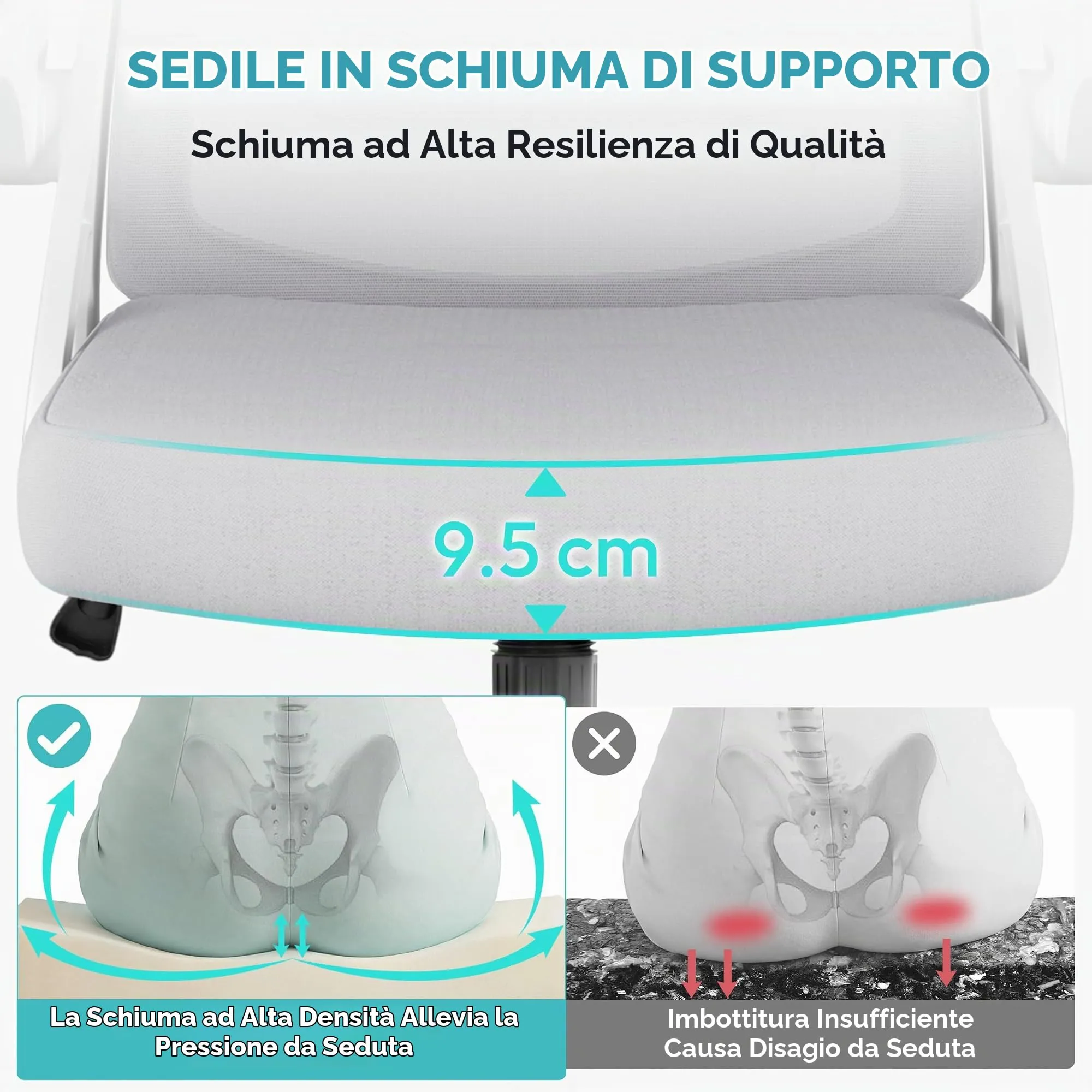 Yaheetech Sedia Ufficio Ergonomica con Supporto Lombare, Grigio Chiaro - immagine 7
