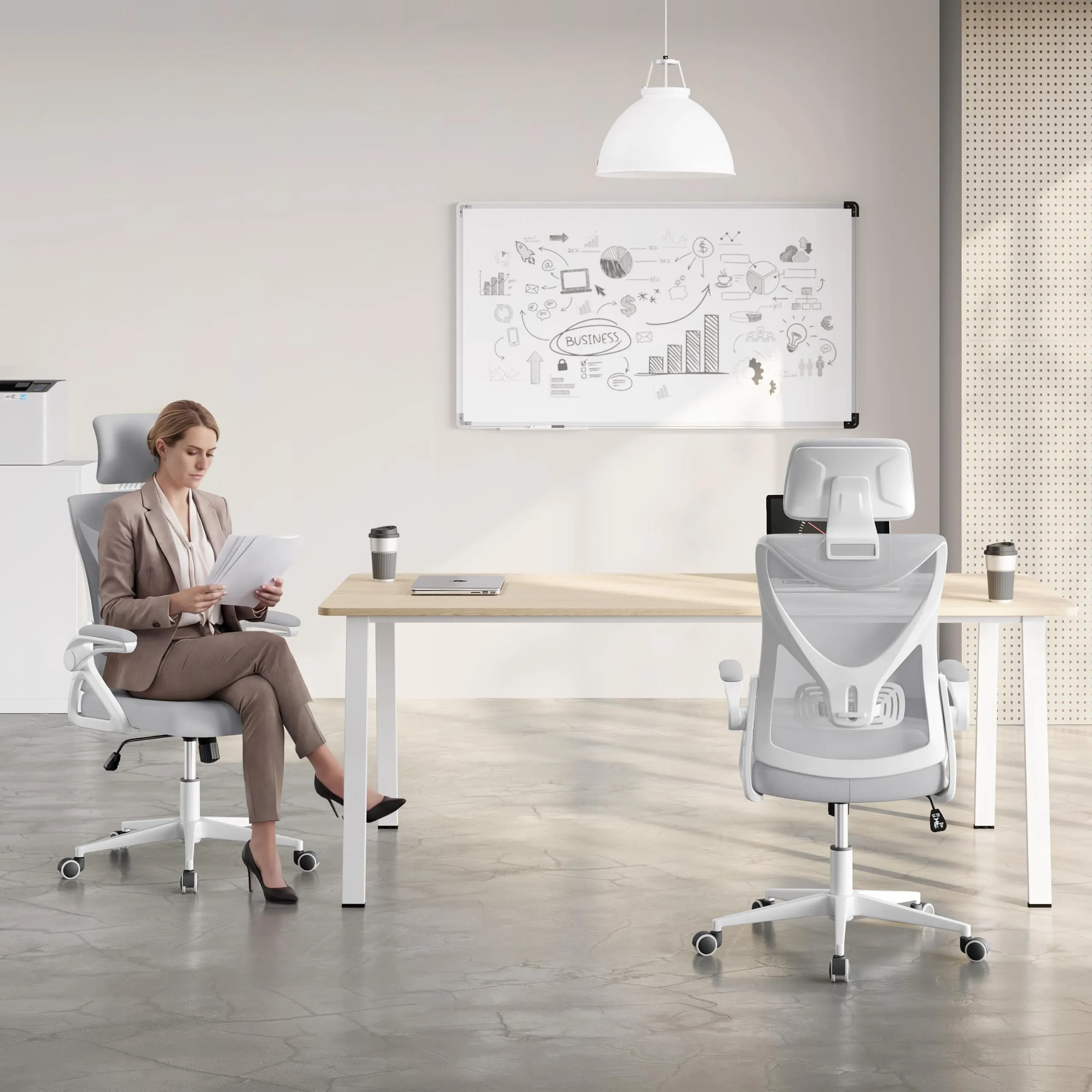 Yaheetech Sedia Ufficio Ergonomica con Supporto Lombare, Grigio Chiaro - immagine 9