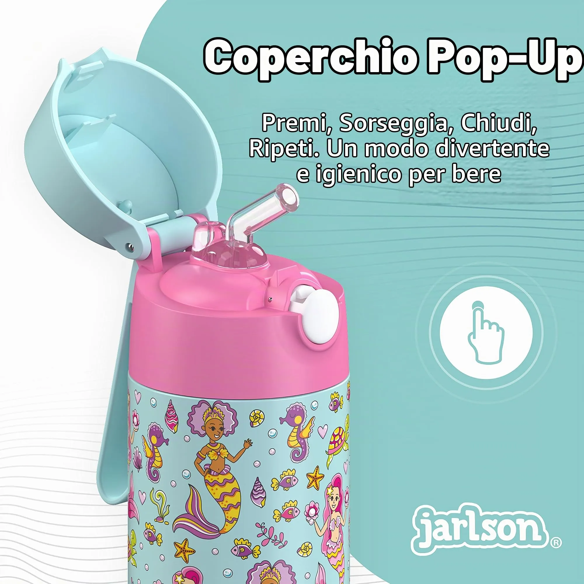 Jarlson Borraccia per Bambini CHARLI 355 ml - Bottiglia Termica in Acciaio Inossidabile con Cannuccia - immagine 6