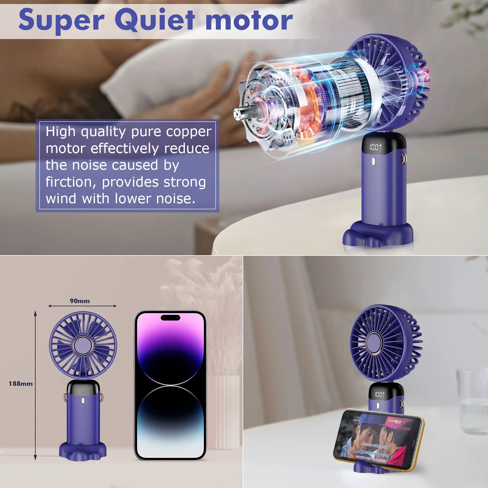 Rafada Mini Ventilatore Portatile Ricaricabile, 5 Velocità, Batteria 4200 mAh, USB Pieghevole - immagine 5