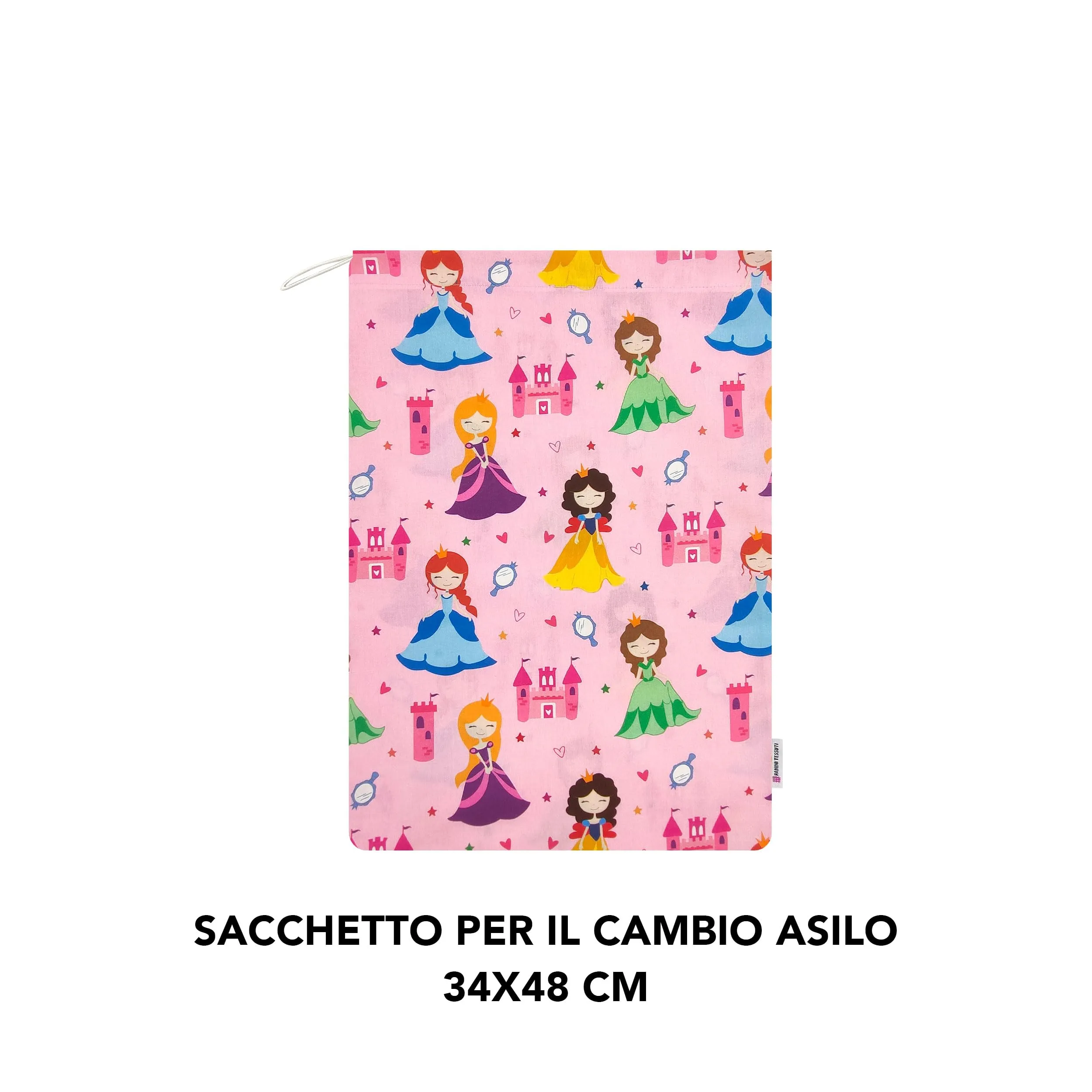 Panini Tessuti Sacchetto Personalizzato per Cambio Asilo Nido in Cotone 34x44 cm Principesse - immagine 4