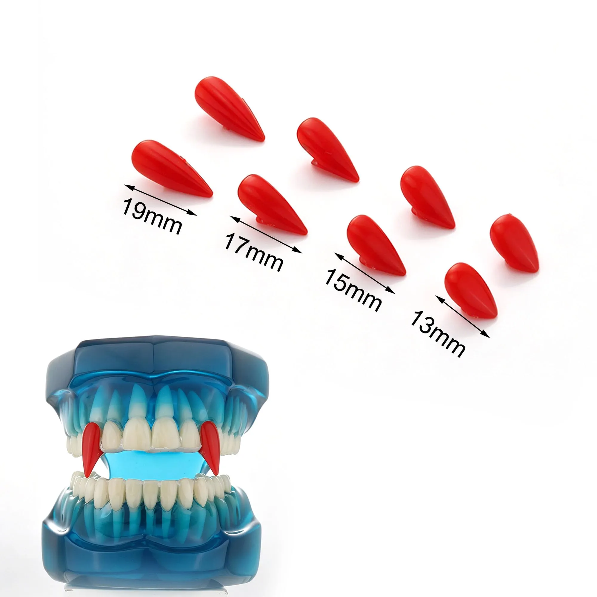 LONGHAO Set di 8 denti da vampiro in 4 misure con colla dentale e pinzetta - immagine 2