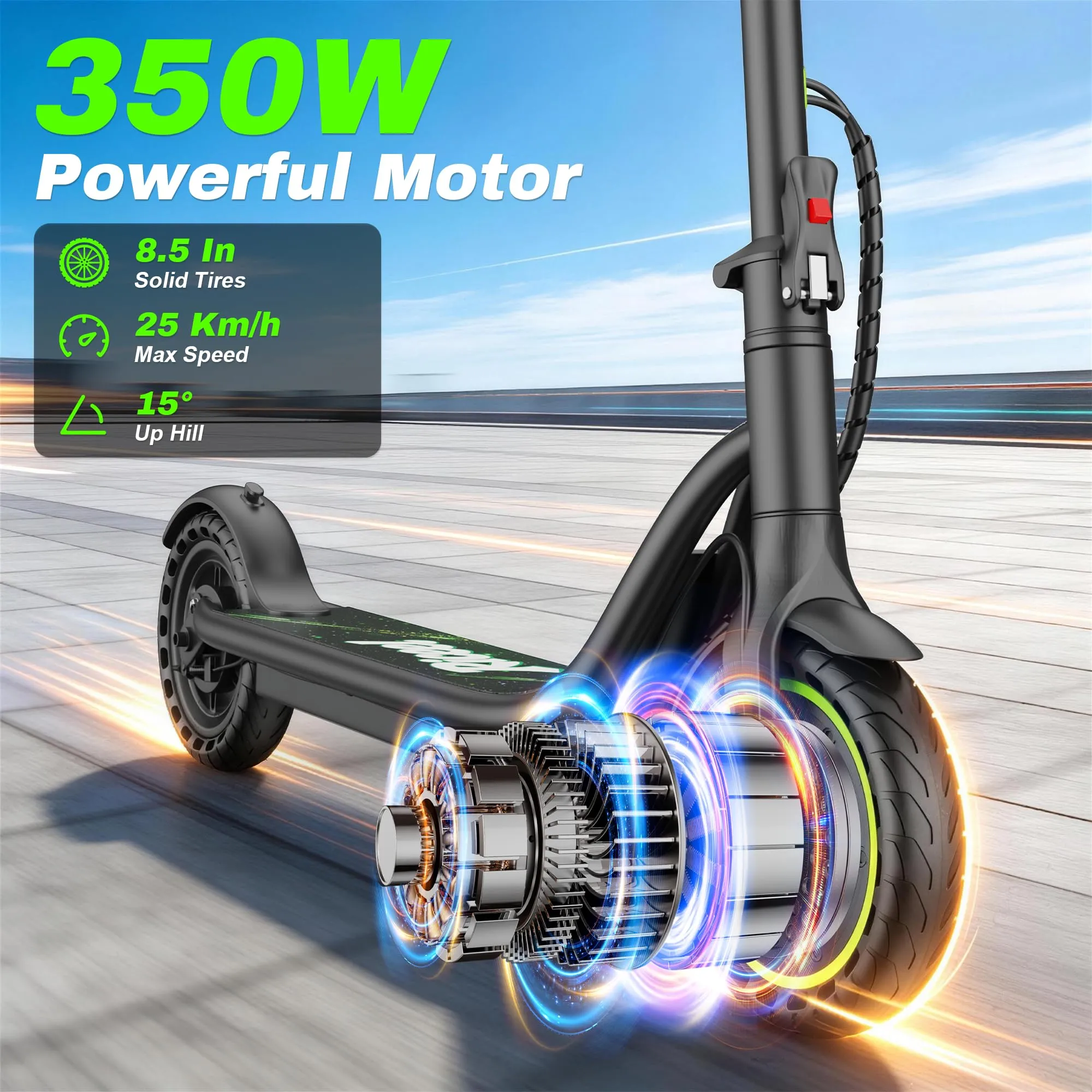 Riceel Monopattino Elettrico Pieghevole 350W, 25km/h, Pneumatici Solidi 8.5" - immagine 2