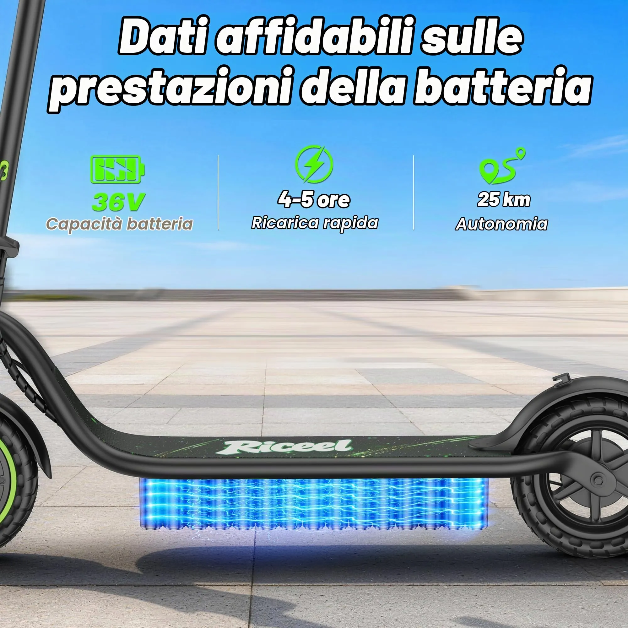 Riceel Monopattino Elettrico Pieghevole 350W, 25km/h, Pneumatici Solidi 8.5" - immagine 4
