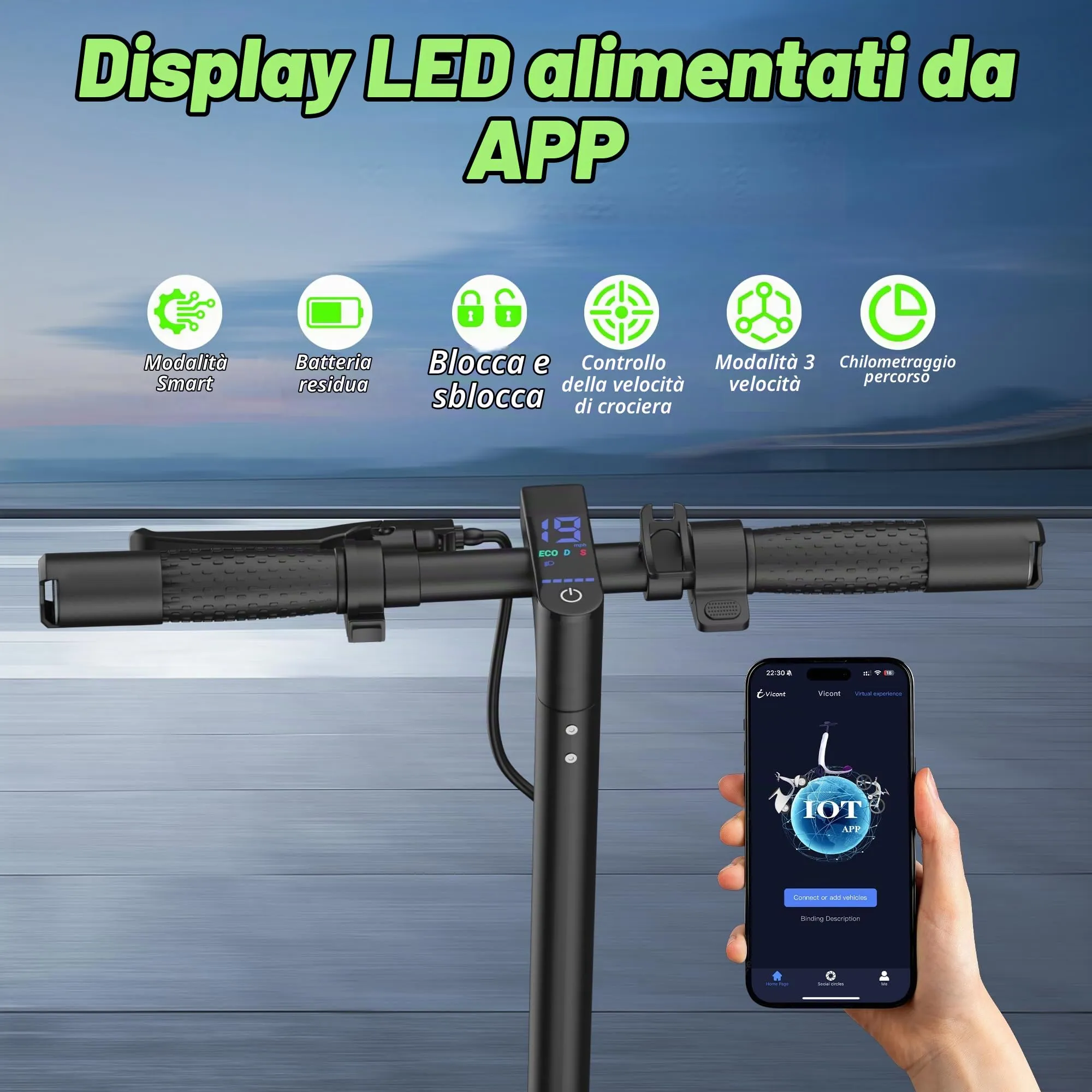 Riceel Monopattino Elettrico Pieghevole 350W, 25km/h, Pneumatici Solidi 8.5" - immagine 5