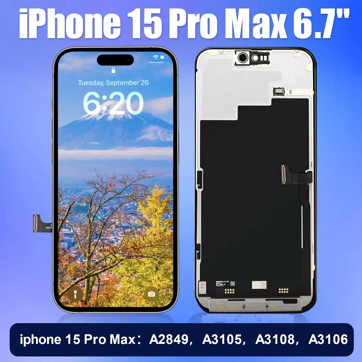 Brinonac Soft OLED Display for iPhone 15 Pro Max 6.7" FHD COP Digitizer Replacement - immagine 2