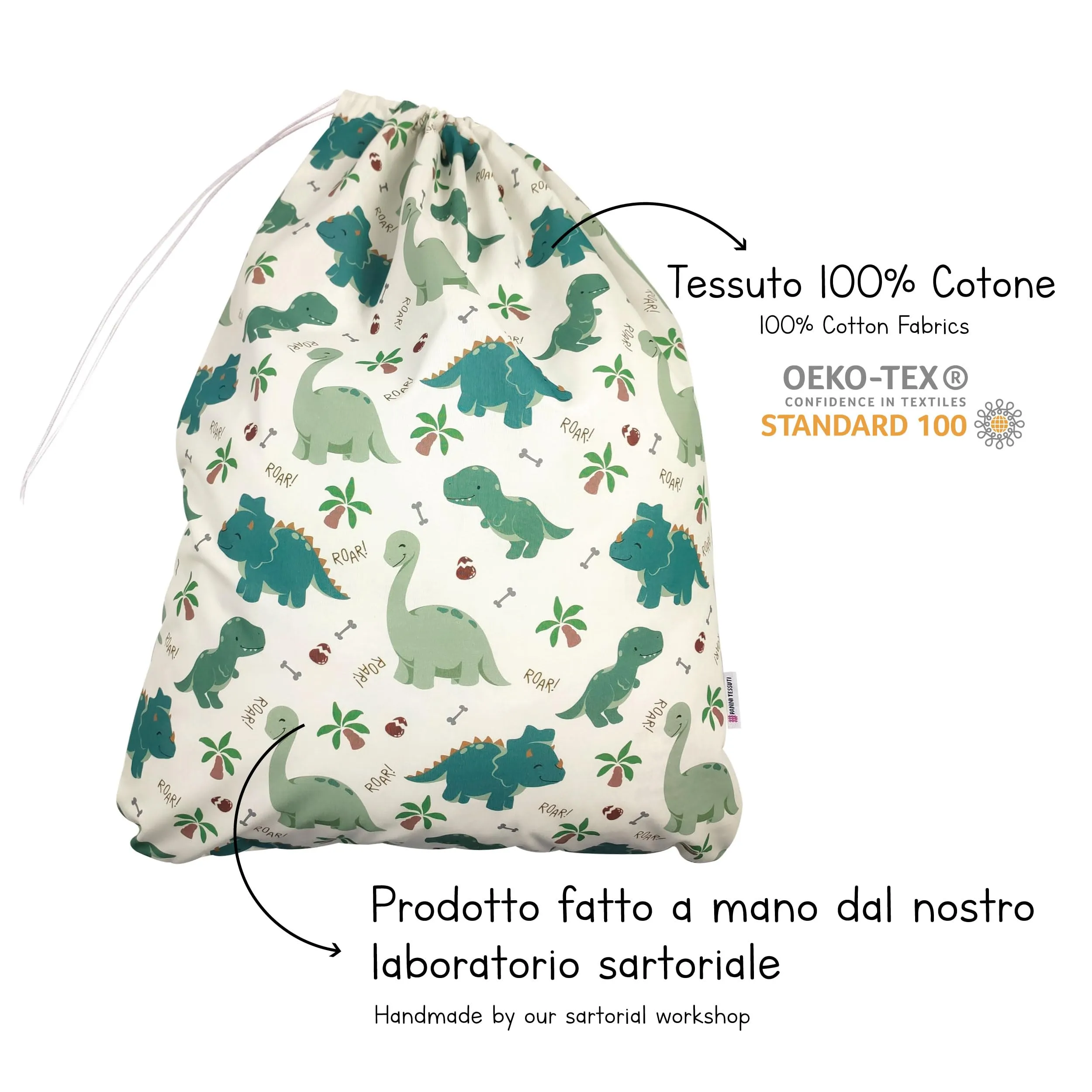 Panini Tessuti Sacchetto per il cambio asilo nido in 100% Cotone 34x44 cm - immagine 6