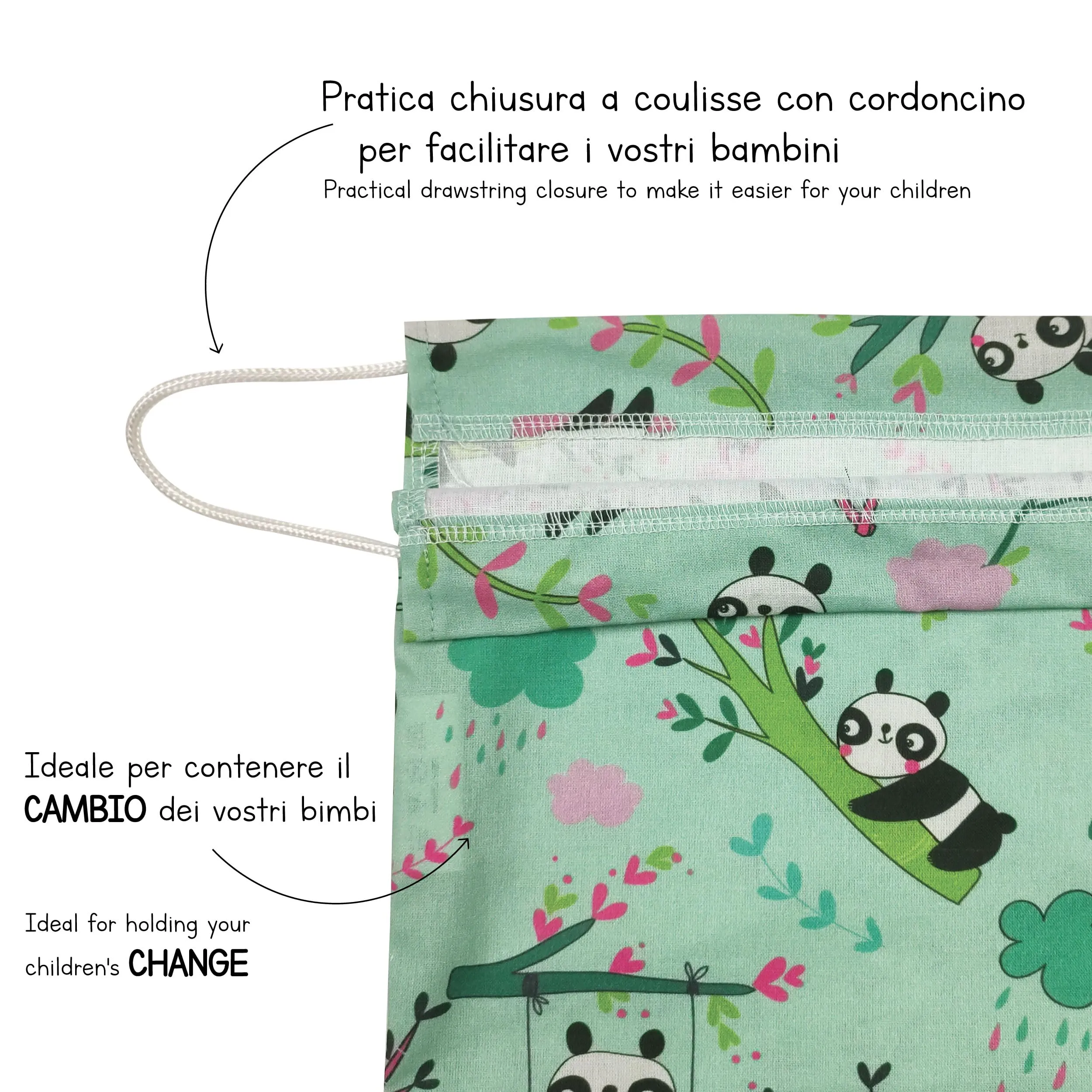Panini Tessuti Sacchetto per Cambio Asilo Nido in 100% Cotone, 34x44 cm - immagine 5