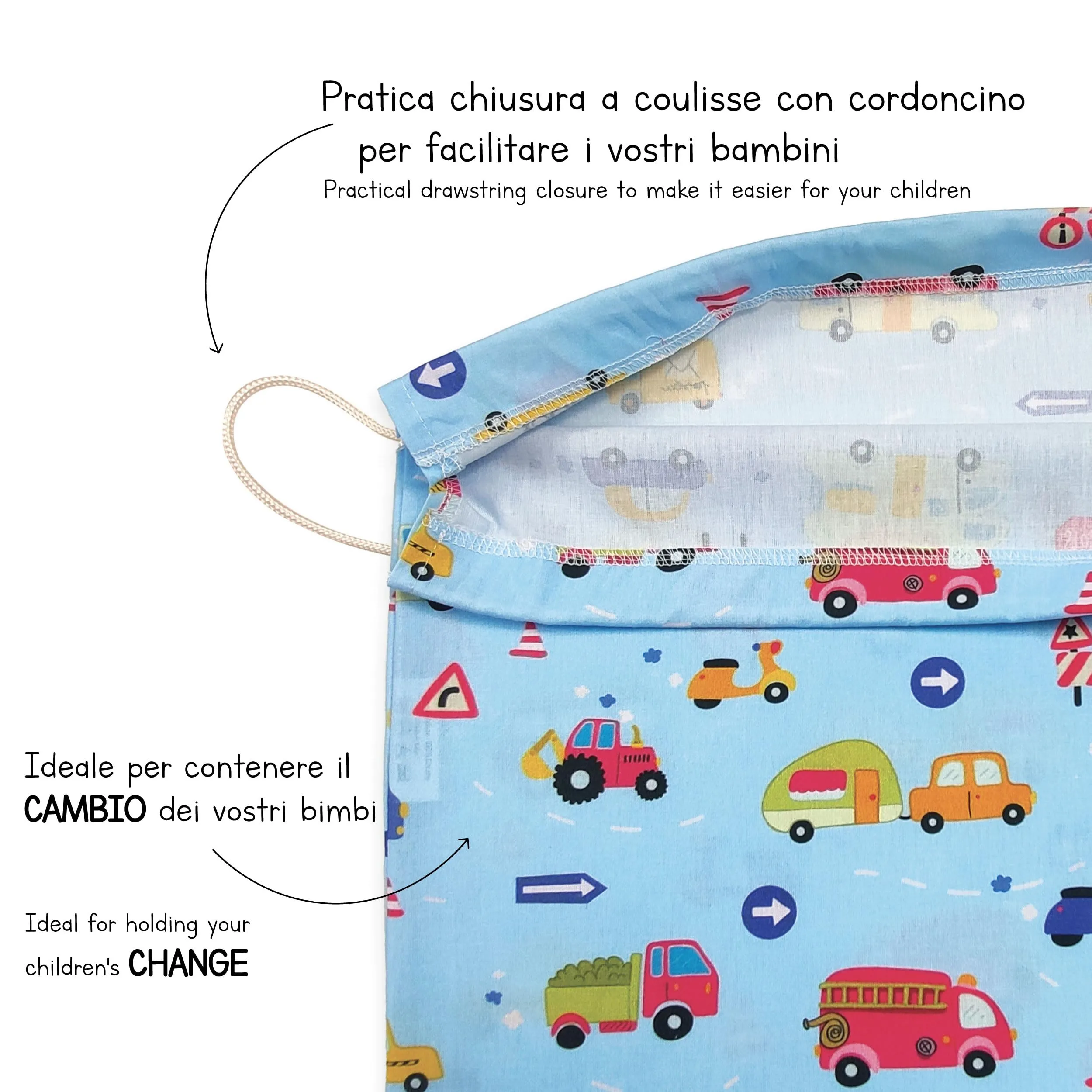 Panini Tessuti Sacchetto per Cambio Asilo Nido in Cotone 34x44 cm - immagine 5