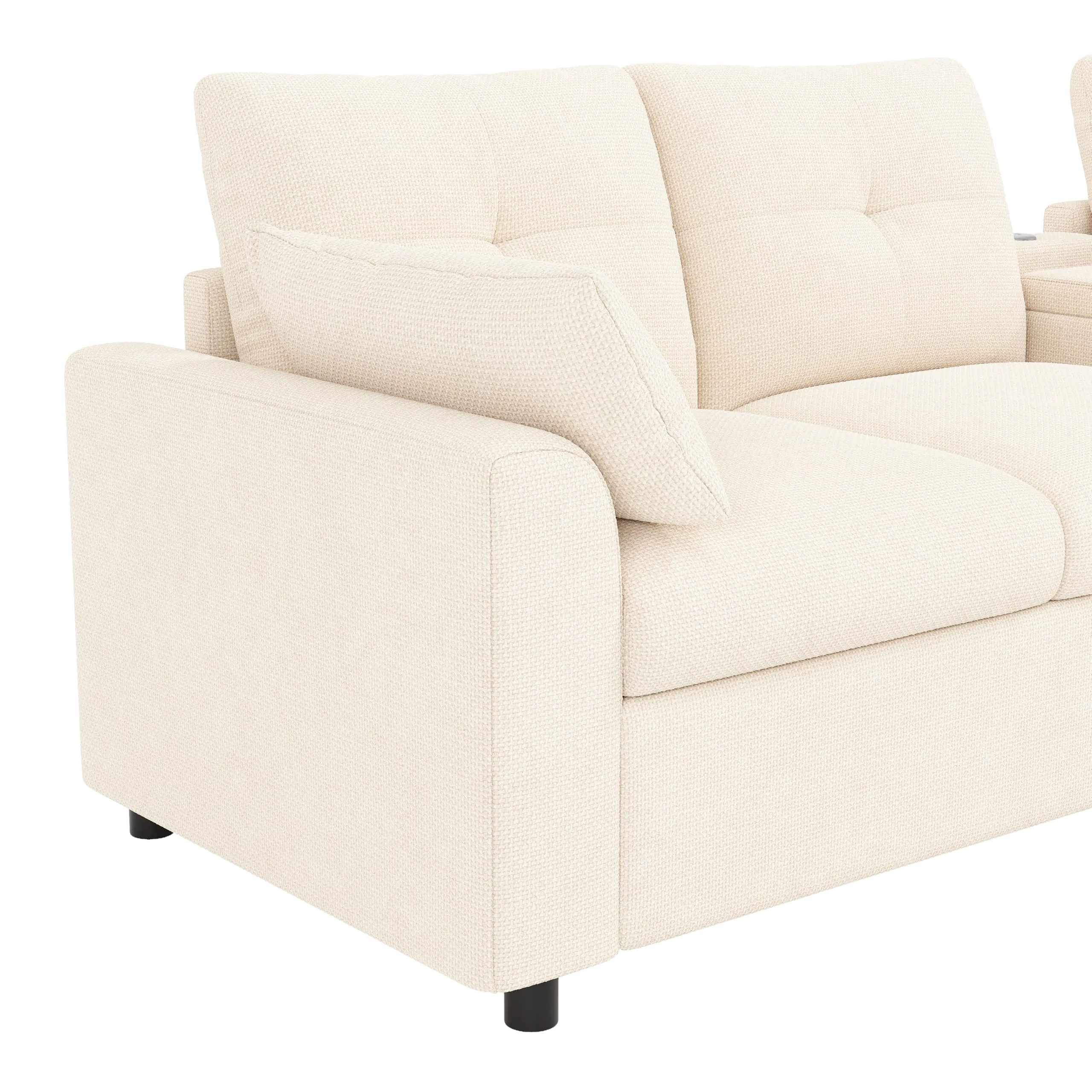 BENMWS Divano Angolare Modulare in Ciniglia, Beige, 6 Posti, Forma a U/L, 2 Sgabelli Portaoggetti, Console Centrale con Ripiano e Porte USB/Tipo-C - immagine 7