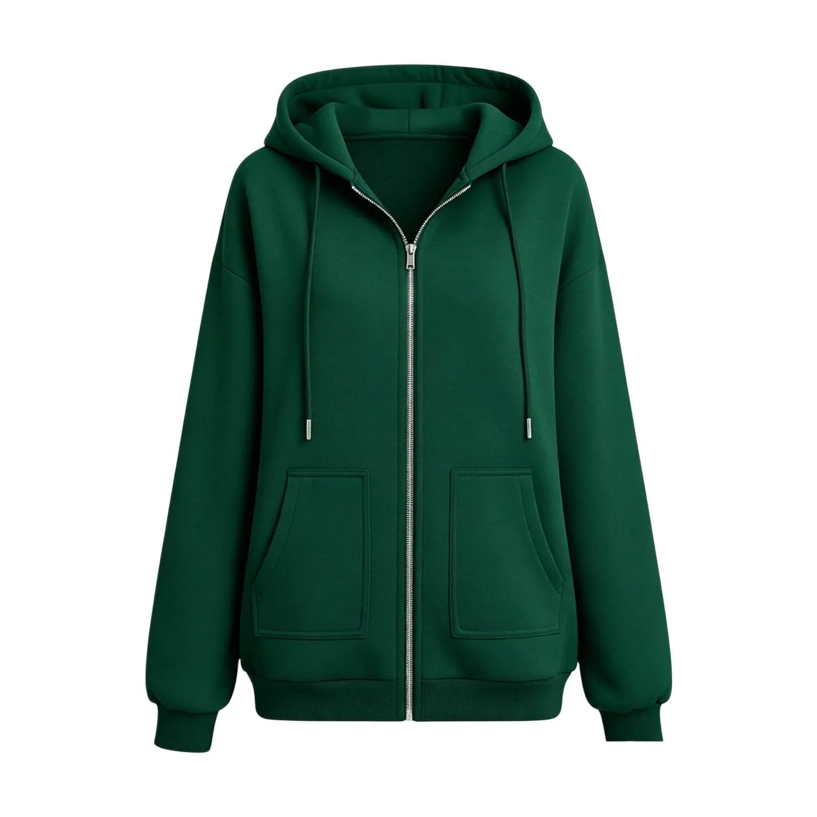 Sobzia Felpa Donna con Cappuccio e Zip, Pile Oversize, Verde, M - immagine 4