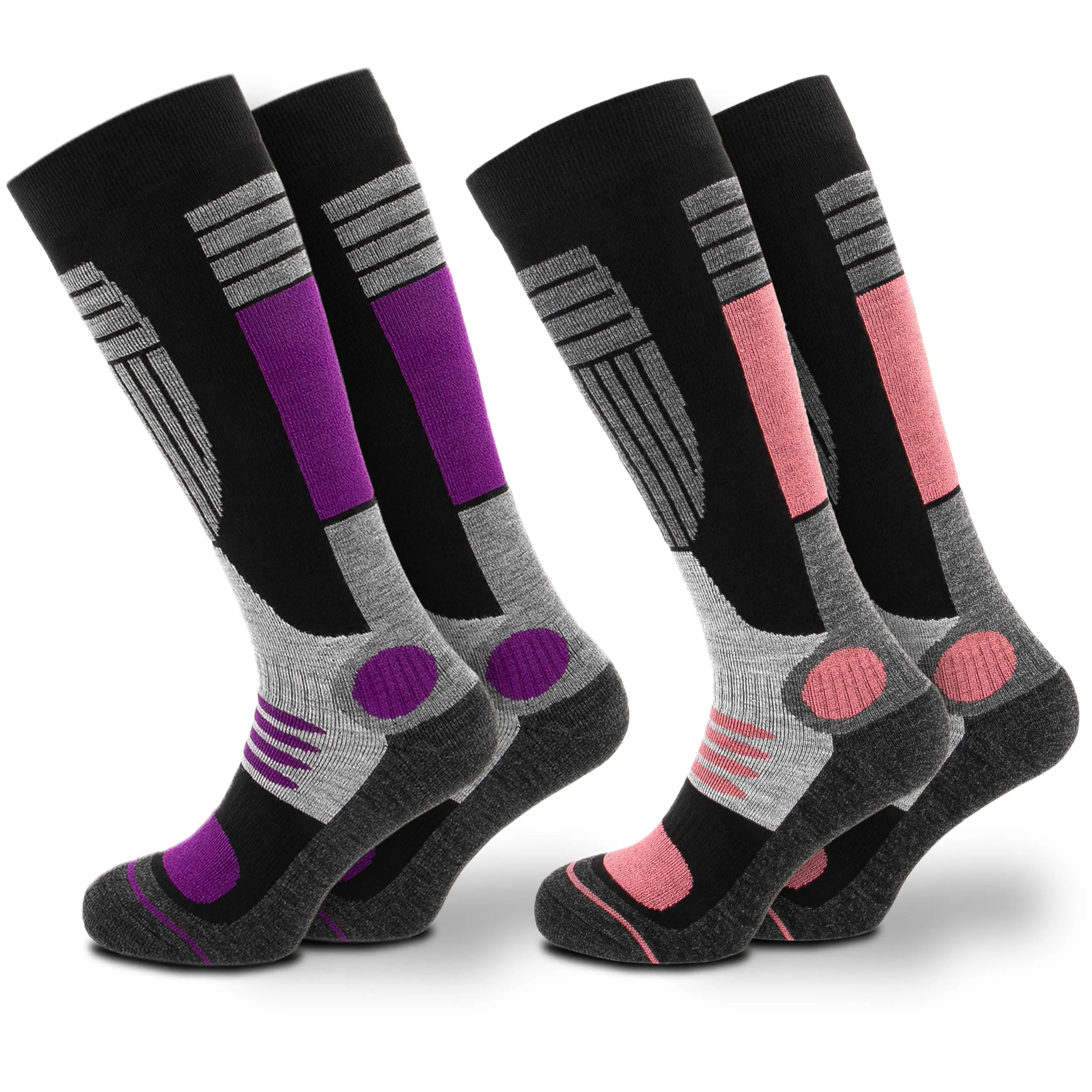 Occulto Calze Sci Termiche Donna, 39-42, 2 Paia (Viola e Rosa) - immagine 1