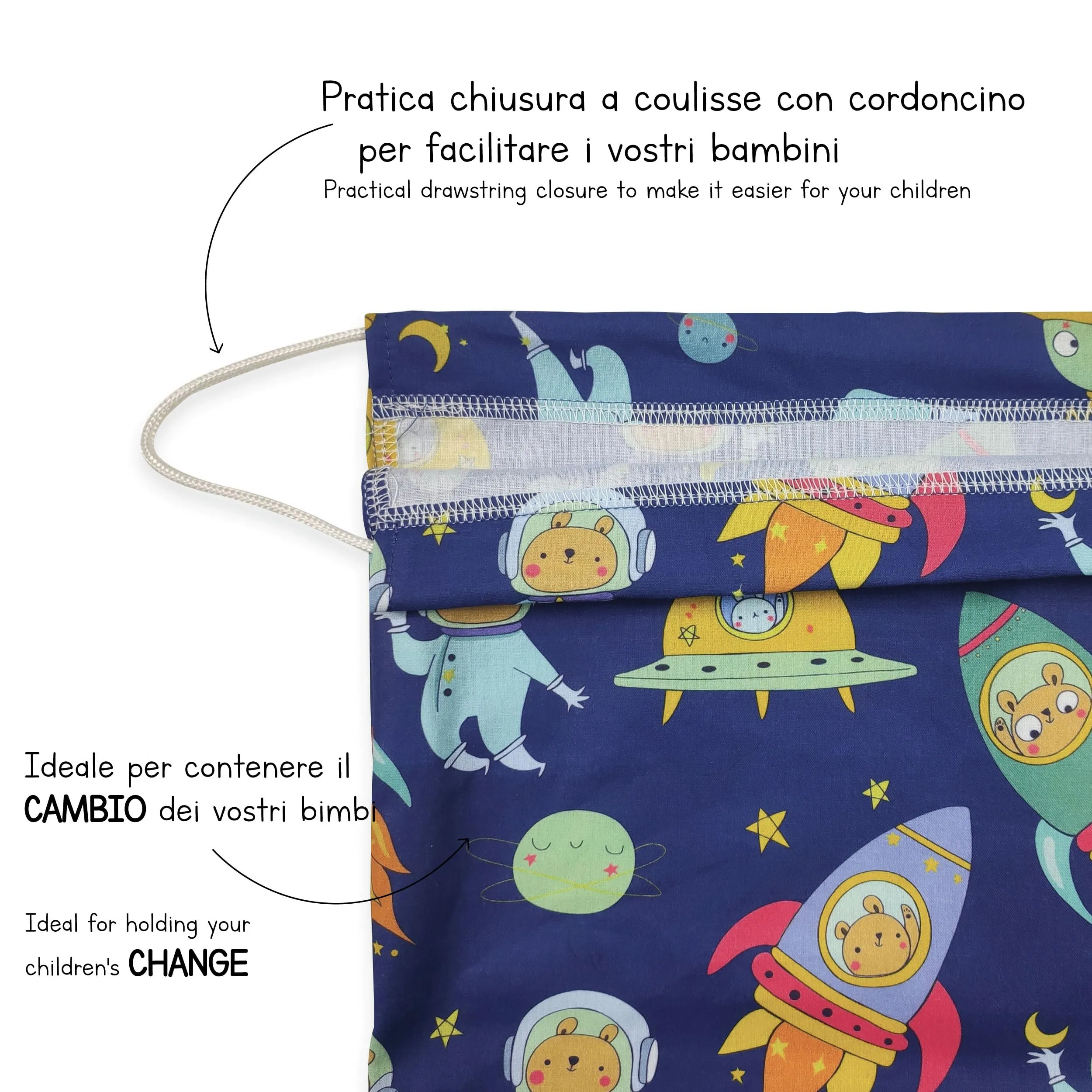 Panini Tessuti Sacchetto per cambio asilo nido in 100% Cotone, 34x44 cm - immagine 5