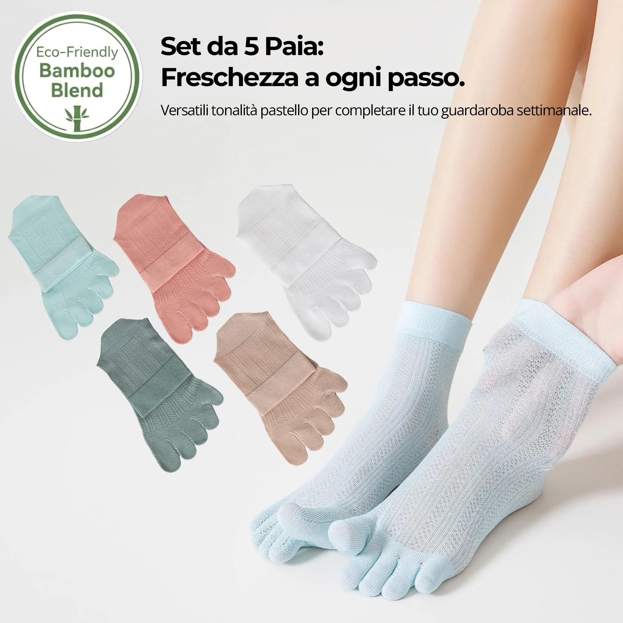 QUPOLPOL Calzini con Dita Separate Donna, 5 Paia, EU 34-38, Multicolore - immagine 2