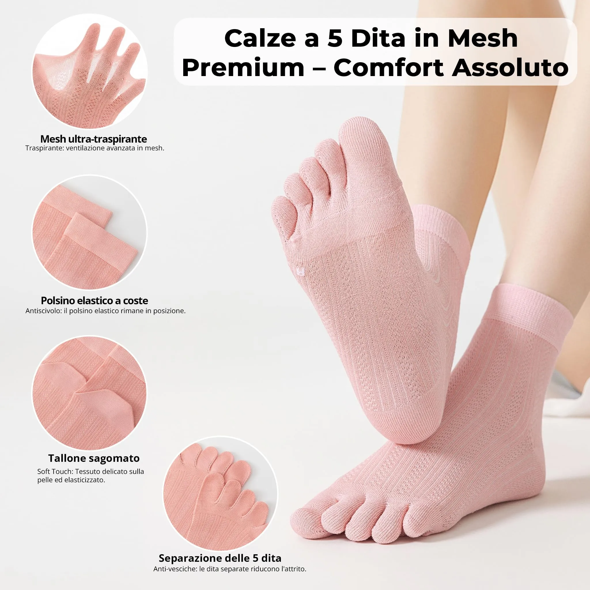 QUPOLPOL Calzini con Dita Separate Donna, 5 Paia, EU 34-38, Multicolore - immagine 5