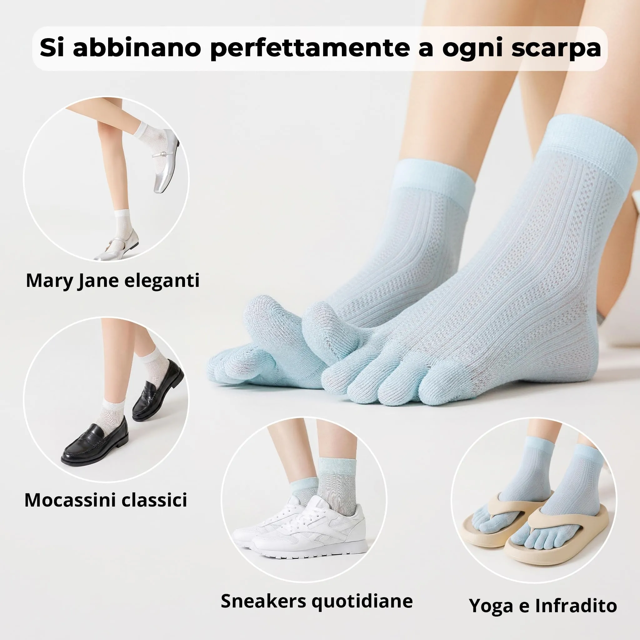 QUPOLPOL Calzini con Dita Separate Donna, 5 Paia, EU 34-38, Multicolore - immagine 7