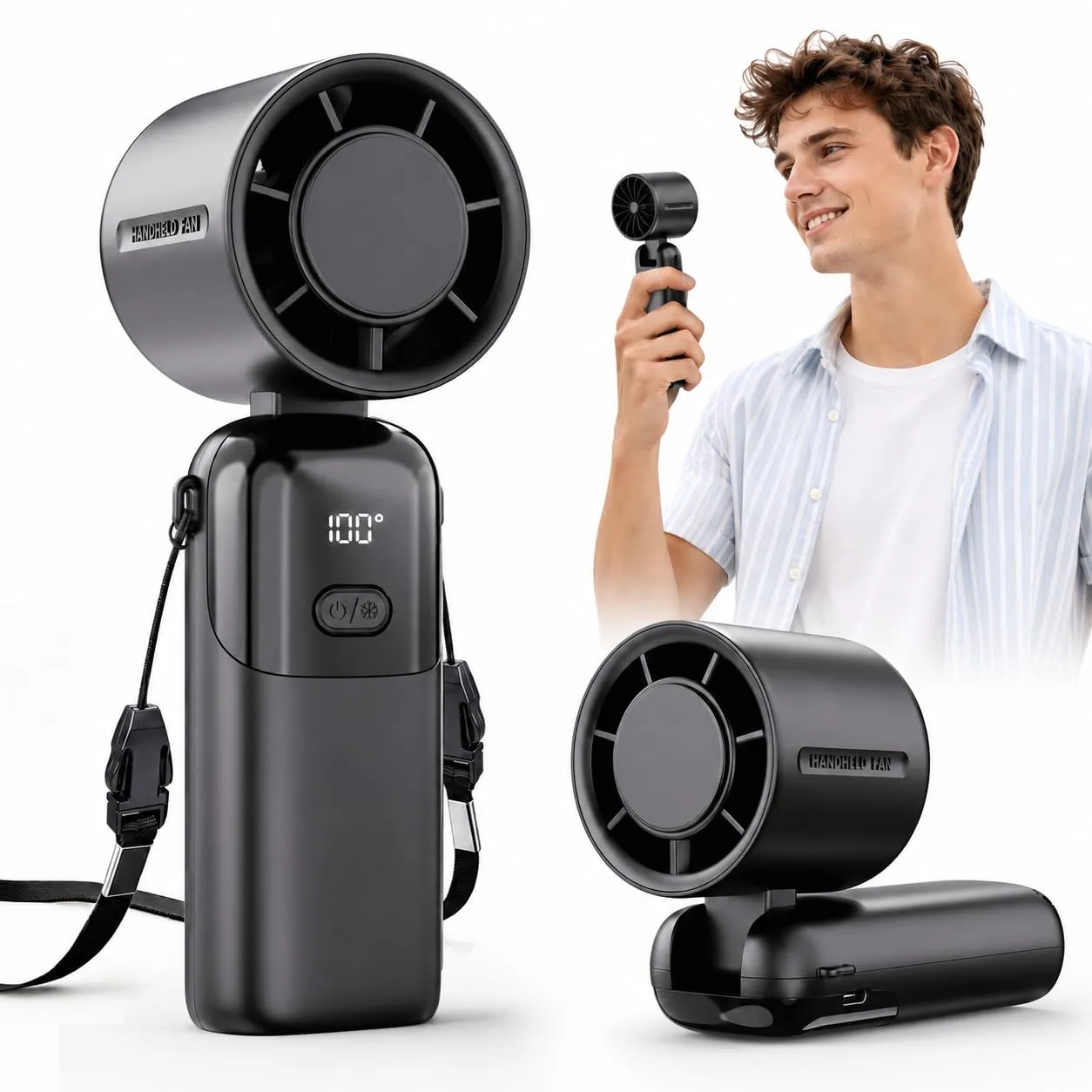 Innopower Ventilatore Turbo Portatile 3-in-1, Batteria 5000 mAh, Velocità 1-100 Regolabile, Display LED, USB Ricaricabile - immagine 1