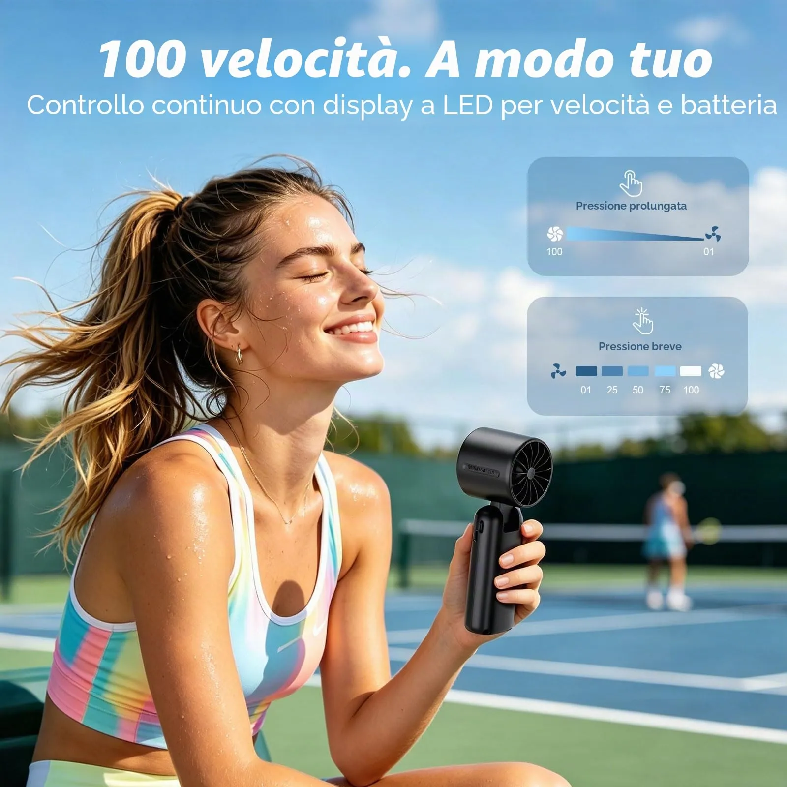 Innopower Ventilatore Turbo Portatile 3-in-1, Batteria 5000 mAh, Velocità 1-100 Regolabile, Display LED, USB Ricaricabile - immagine 5