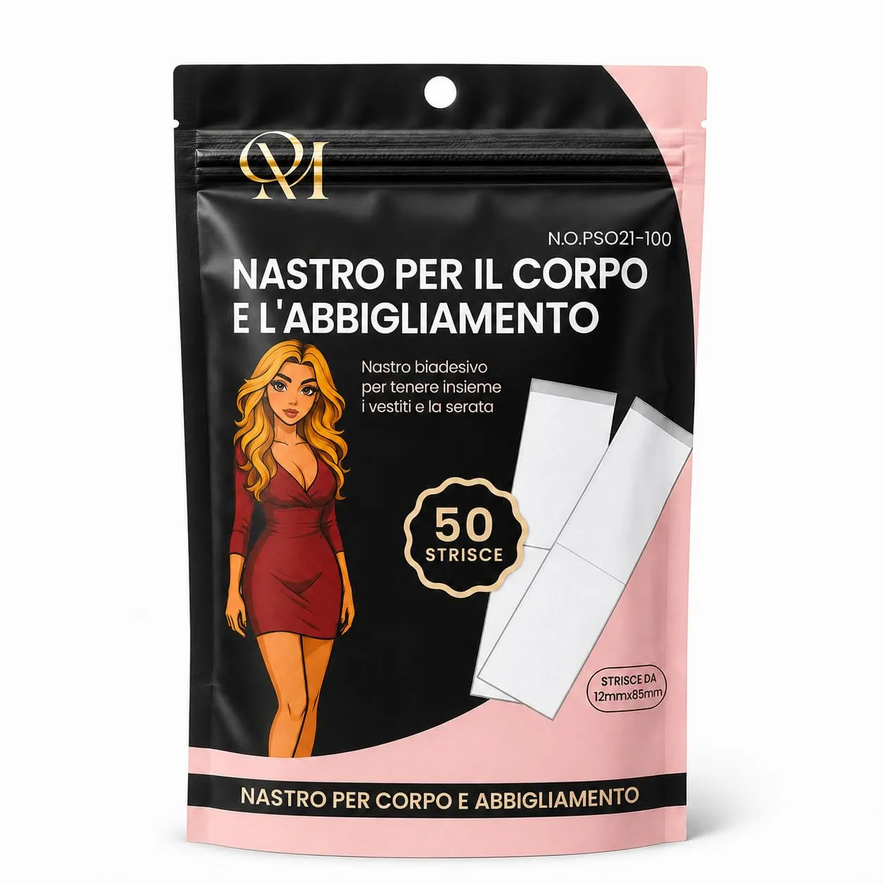 QM Nastro Biadesivo per Abbigliamento, 12 mm x 85 mm, 50 Pezzi - immagine 1