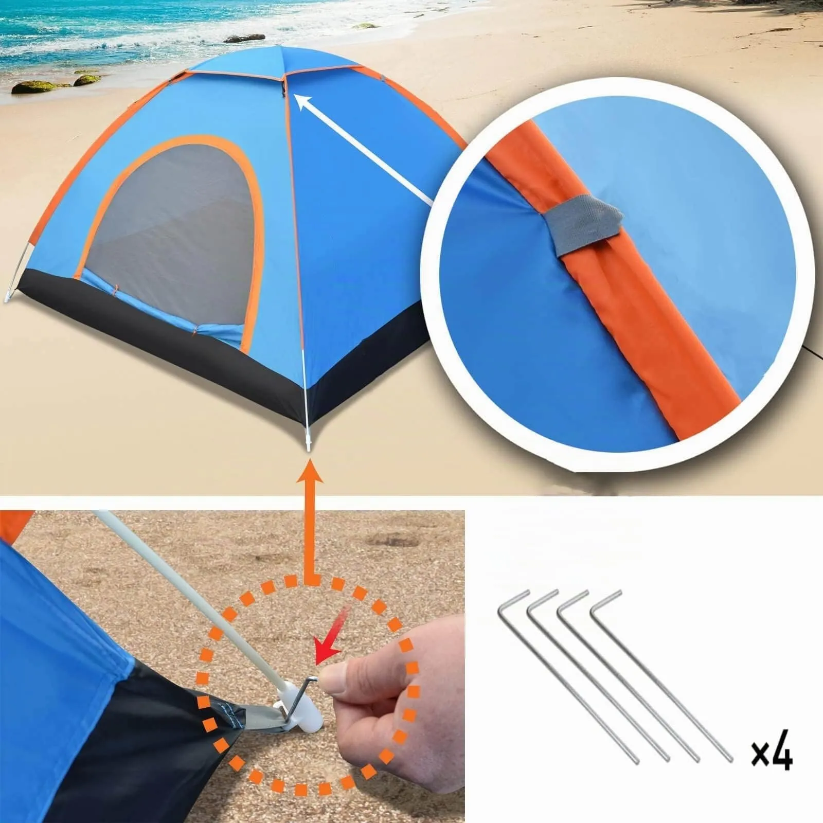 QASIMOF Tenda da Campeggio Automatica 2 Posti, Impermeabile, Blu, QCD-T-26-N-BB - immagine 4