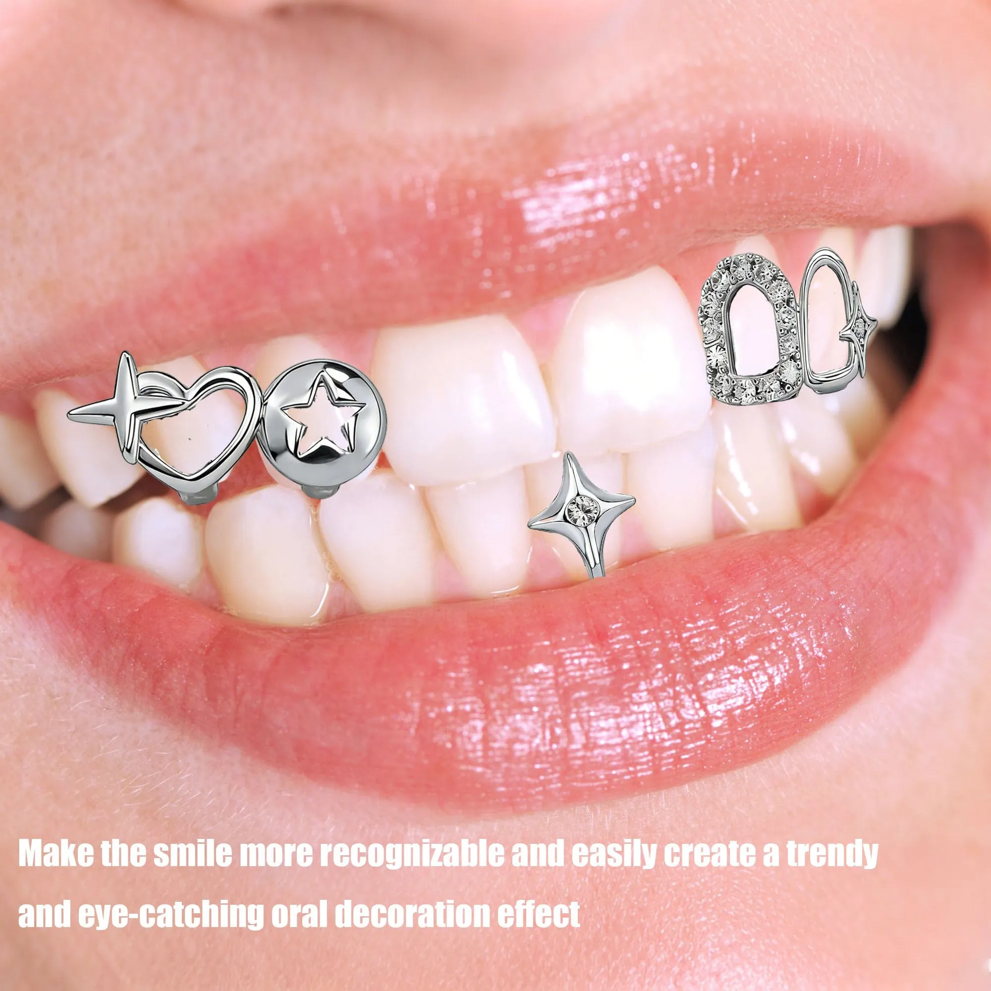 LONGHAO Set di 2 Grillz per Denti Hip Hop con Stampi in Silicone, Metallo - immagine 3