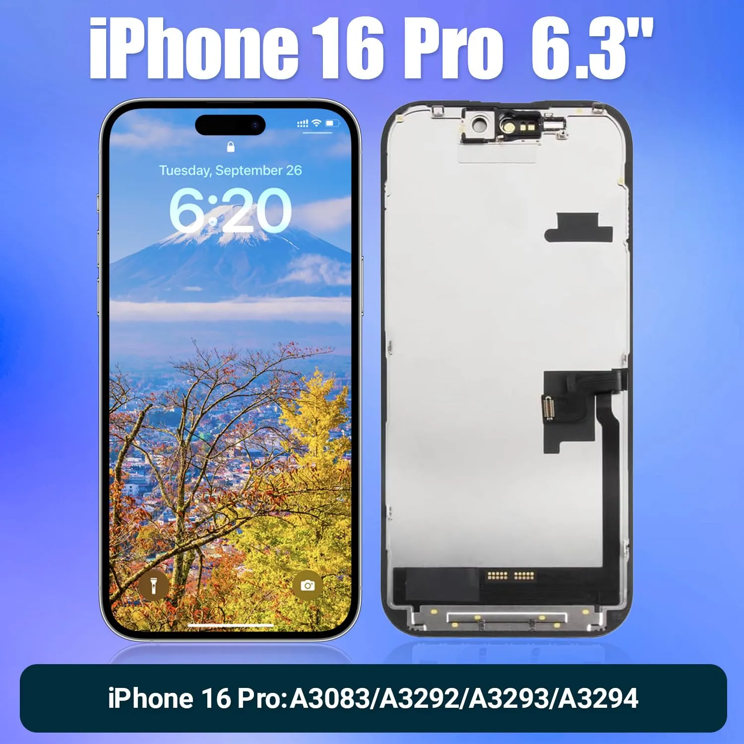 Brinonac Display LCD per iPhone 16 Pro 6,3" FHD COF Sostituzione Digitizer - Nero - immagine 2