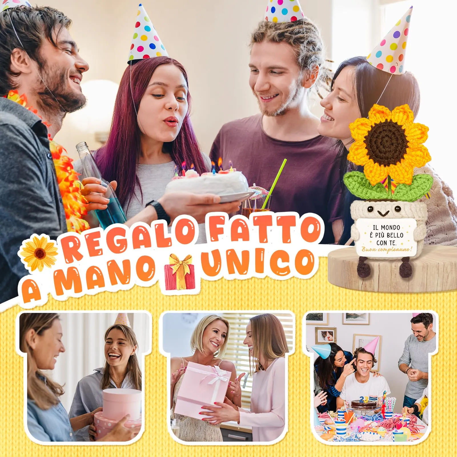 Giftasy Girasole All’Uncinetto, 6x6x14 cm - immagine 3