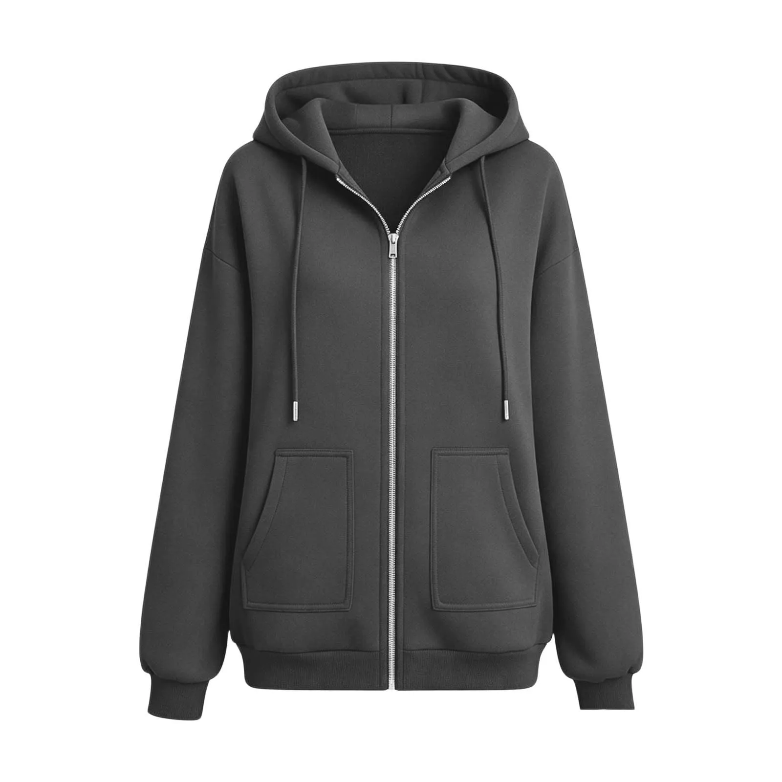 Sobzia Felpa Donna con Zip e Cappuccio Oversize in Pile Grigio S - immagine 4