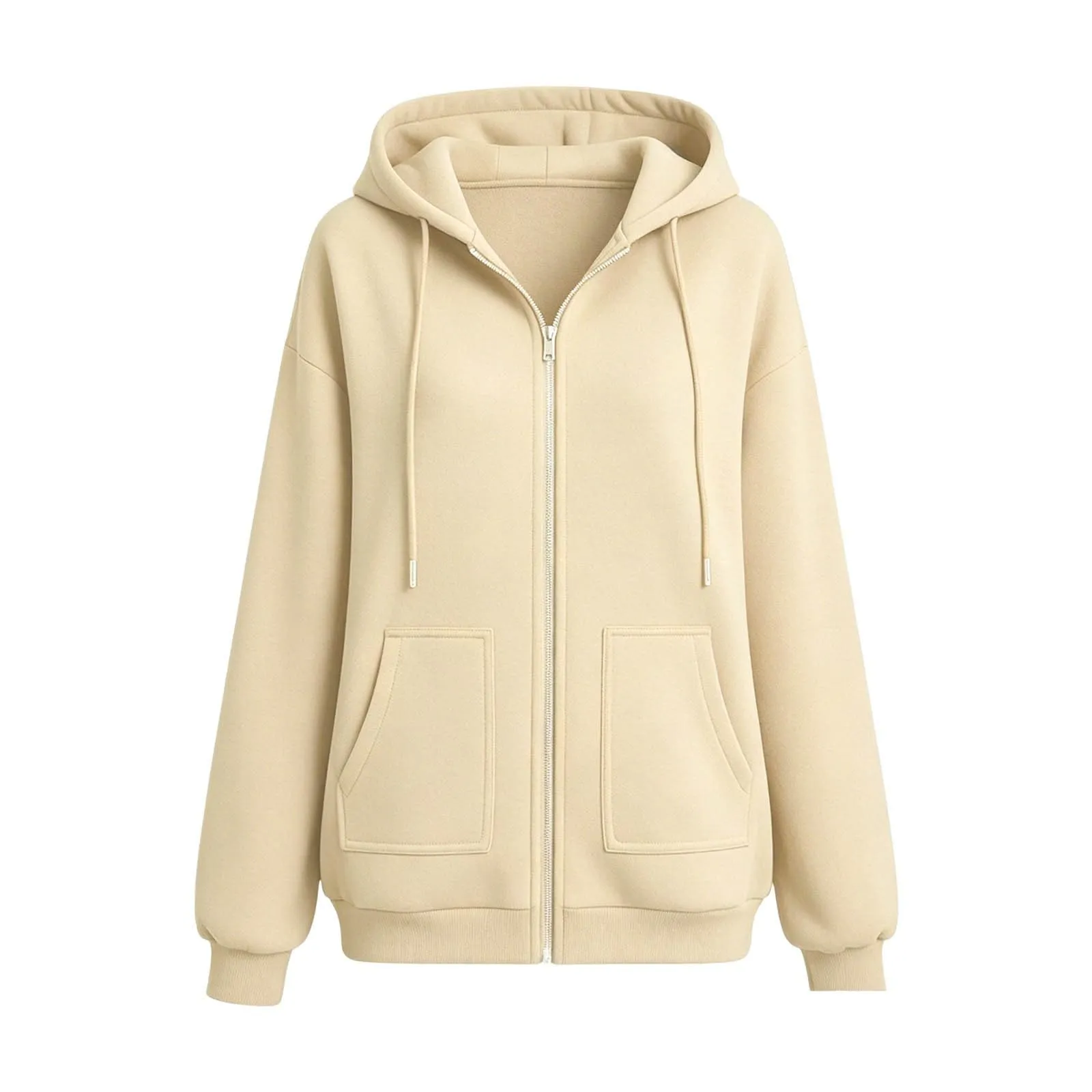 Sobzia Felpa Donna con Zip e Cappuccio Leggera Oversize, Beige, M - immagine 4