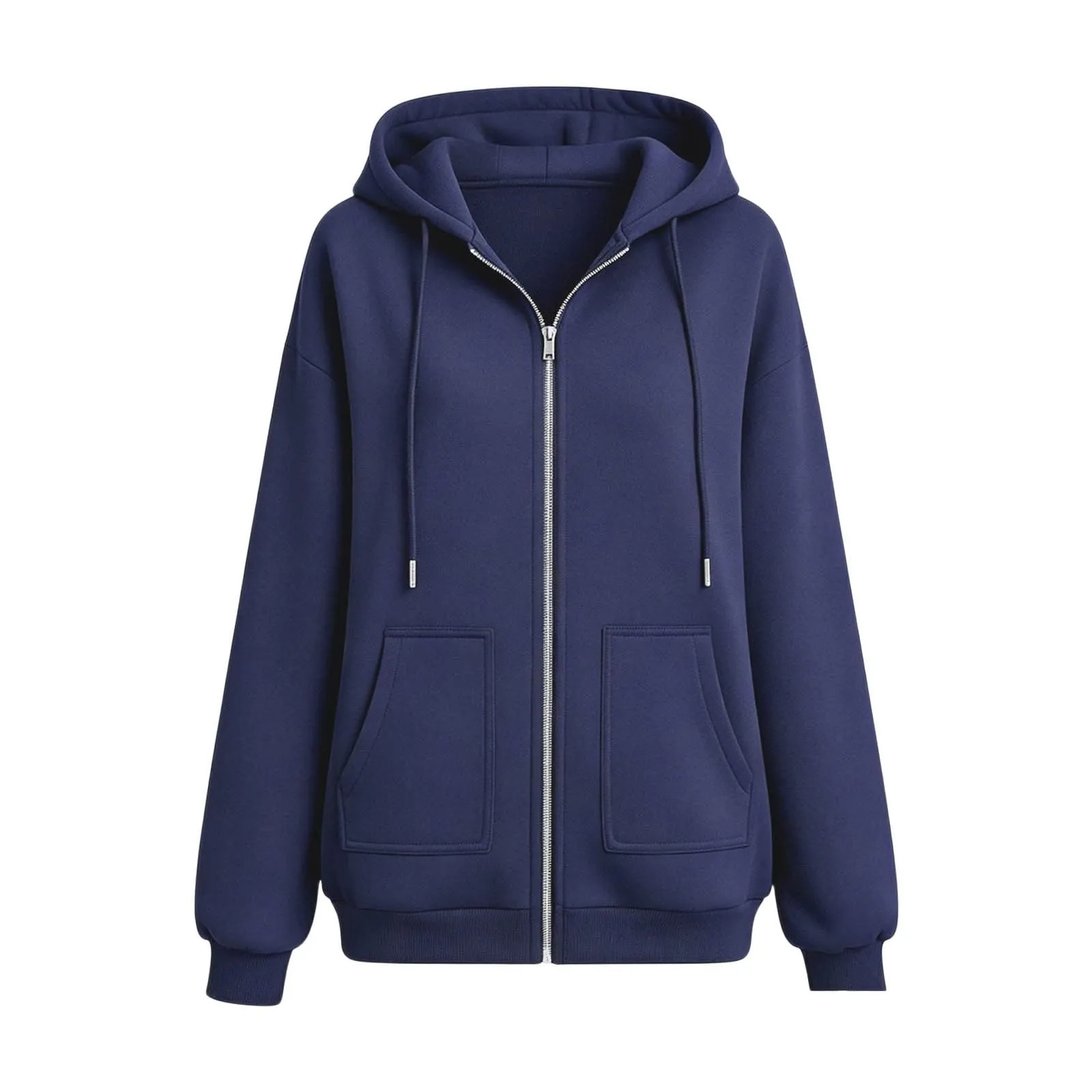 Sobzia Felpa Donna con Zip e Cappuccio Oversize in Pile Blu Navy 3XL - immagine 4