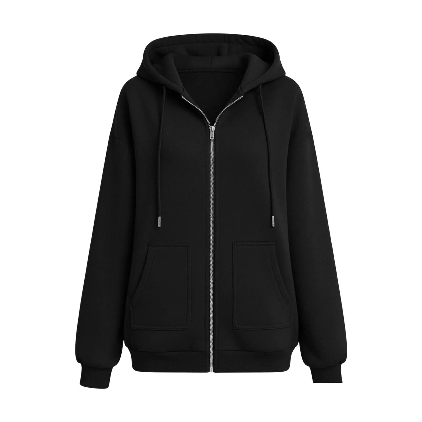 Sobzia Felpa Donna con Cappuccio e Zip Oversize Nero M - immagine 4