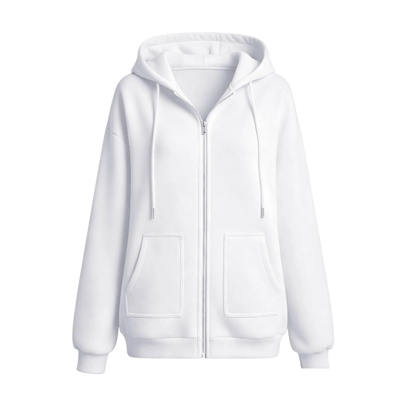 Sobzia Felpa Donna con Zip e Cappuccio Leggera Oversize, Bianco, L - immagine 4