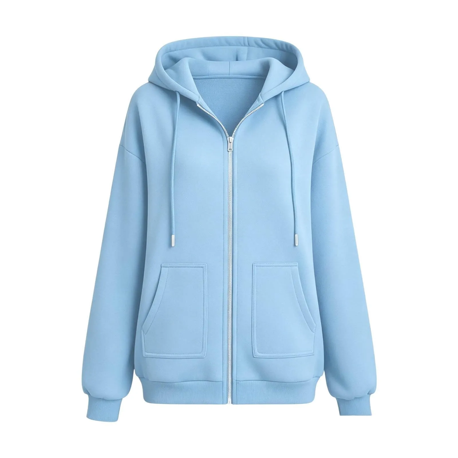 Sobzia Felpa Donna con Zip e Cappuccio Oversize in Pile, Blu L - immagine 4