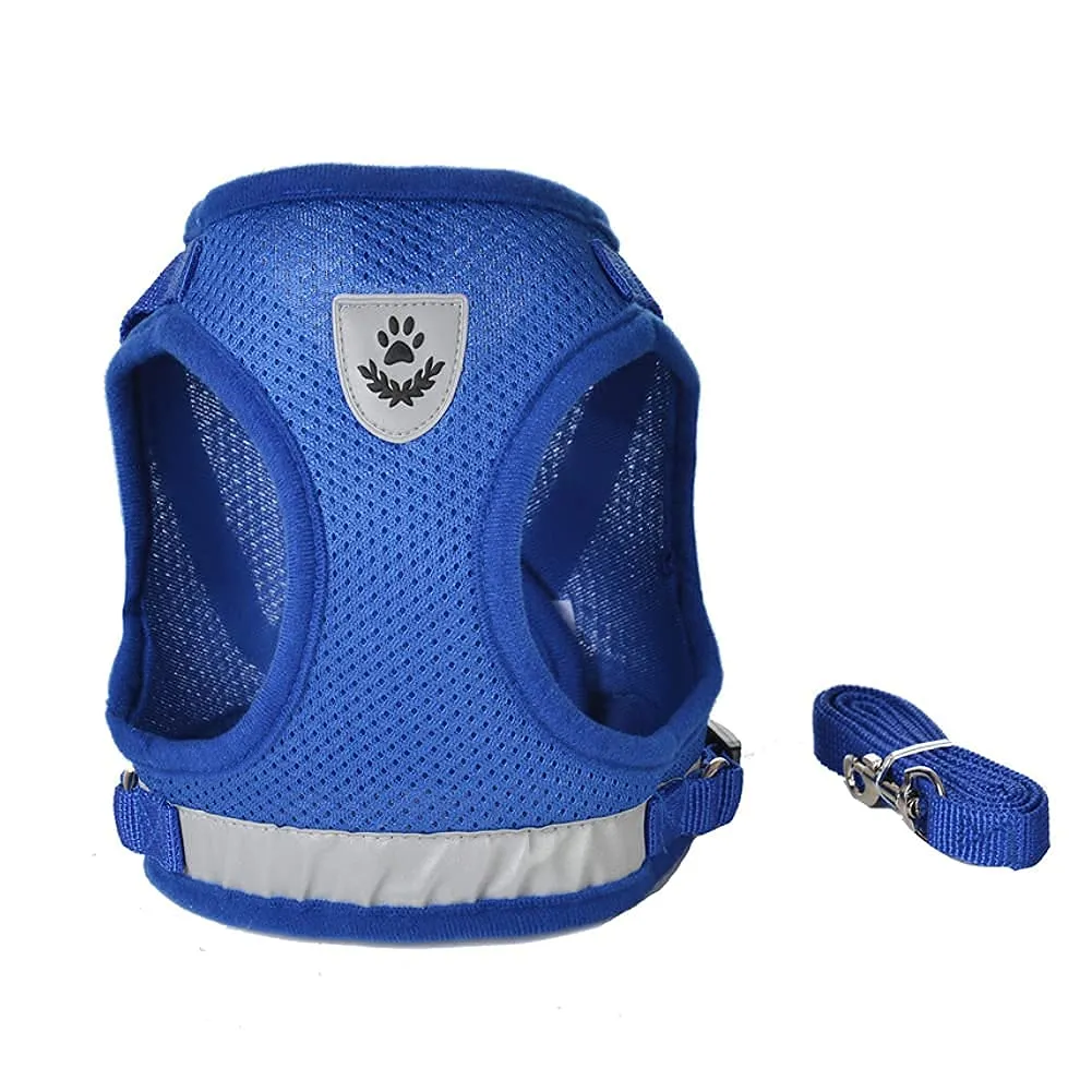 FEimaX Set Imbracatura e Guinzaglio per Cani e Gatti, Imbottita, Traspirante e Riflettente, Blu, S (Torace 30-34cm) - immagine 2