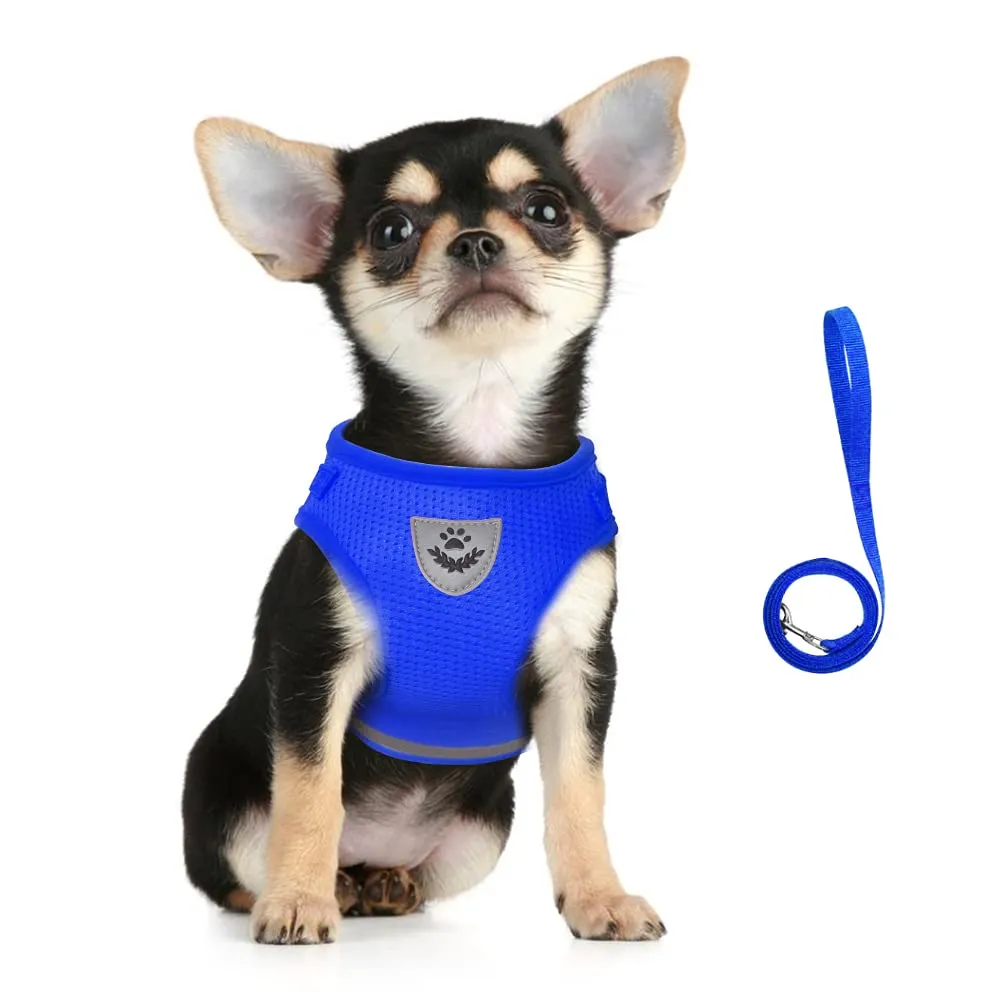 FEimaX Set Imbracatura e Guinzaglio per Cani e Gatti, Imbottita, Traspirante e Riflettente, Blu, S (Torace 30-34cm) - immagine 4