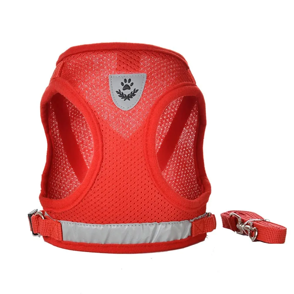 FEimaX Set Imbracatura e Guinzaglio per Cani e Gatti, Pettorina Imbottita Traspirante, Regolabile e Riflettente, Rosso, S (Torace 30-34cm) - immagine 2