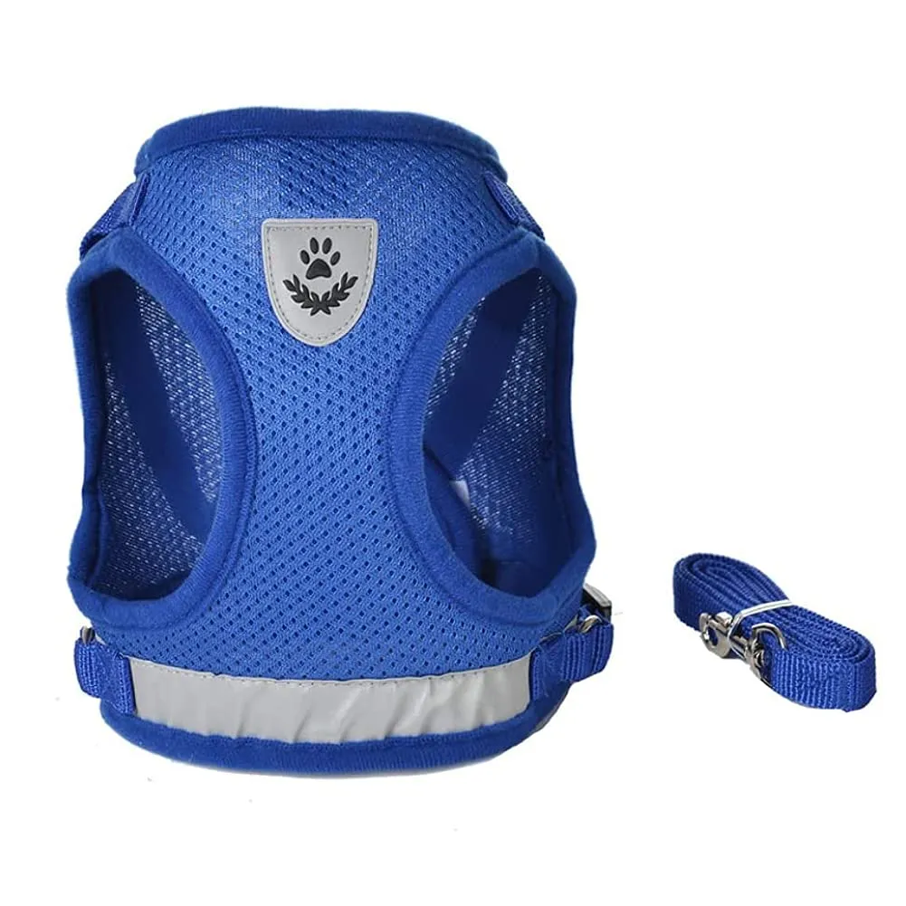 FEimaX Set Imbracatura e Guinzaglio per Cani e Gatti, Imbottita, Traspirante, Riflettente, Taglia M (Torace 35-40cm), Blu - immagine 2