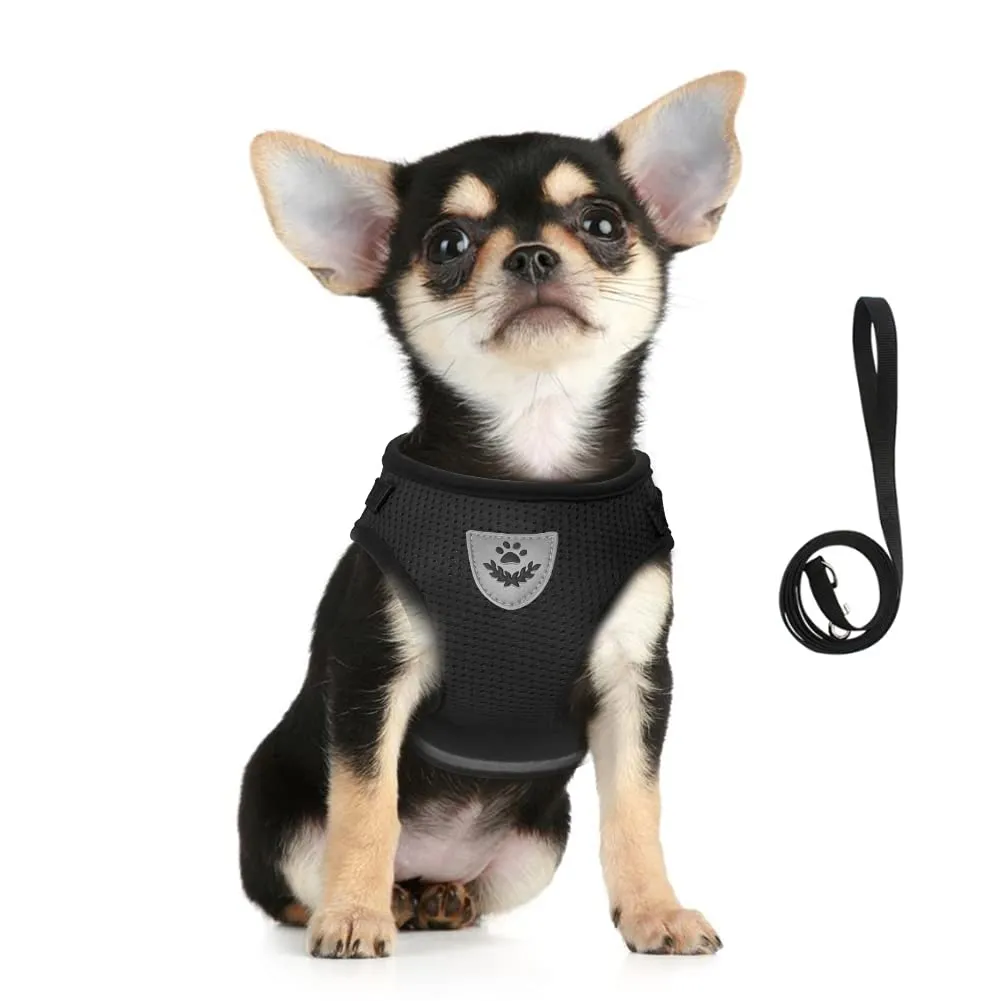FEimaX Set Imbracatura e Guinzaglio per Cani e Gatti, Imbottita, Traspirante e Riflettente, Nero, XS (Torace 26-29cm) - immagine 4